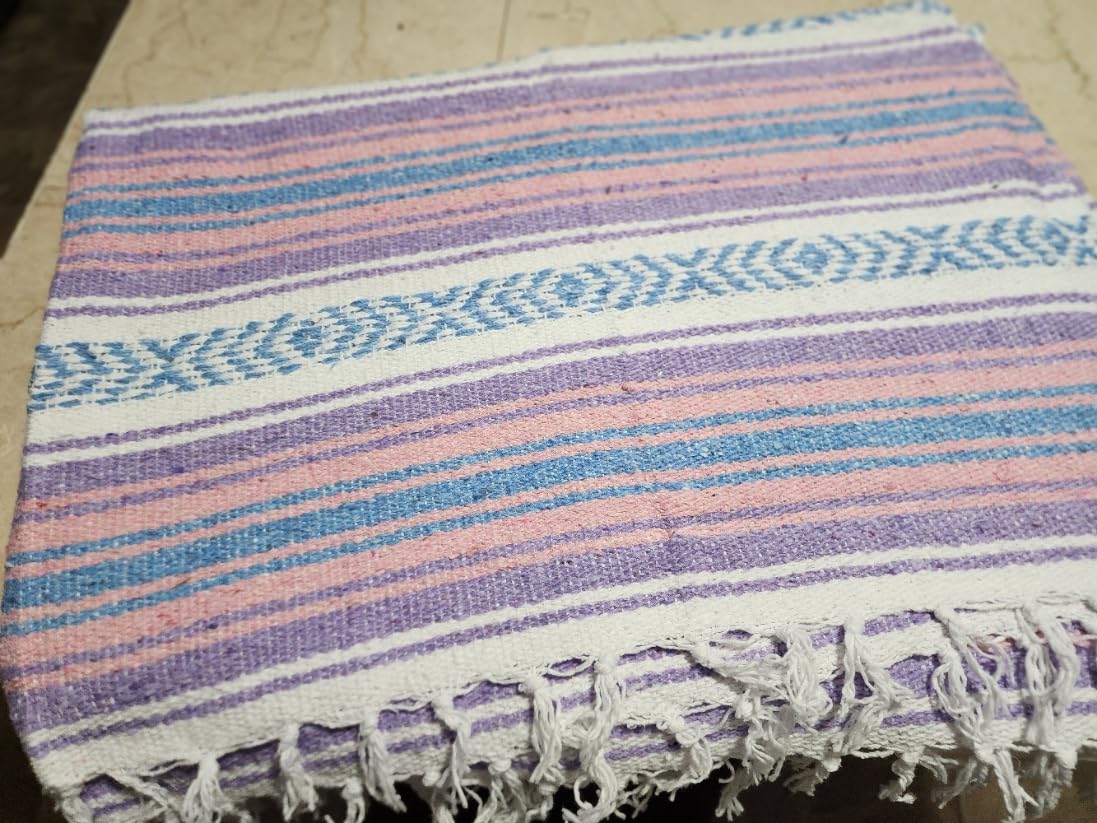 Del Mex Classic Mexican Blanket, Large Authentic Woven Falsa Throw (70