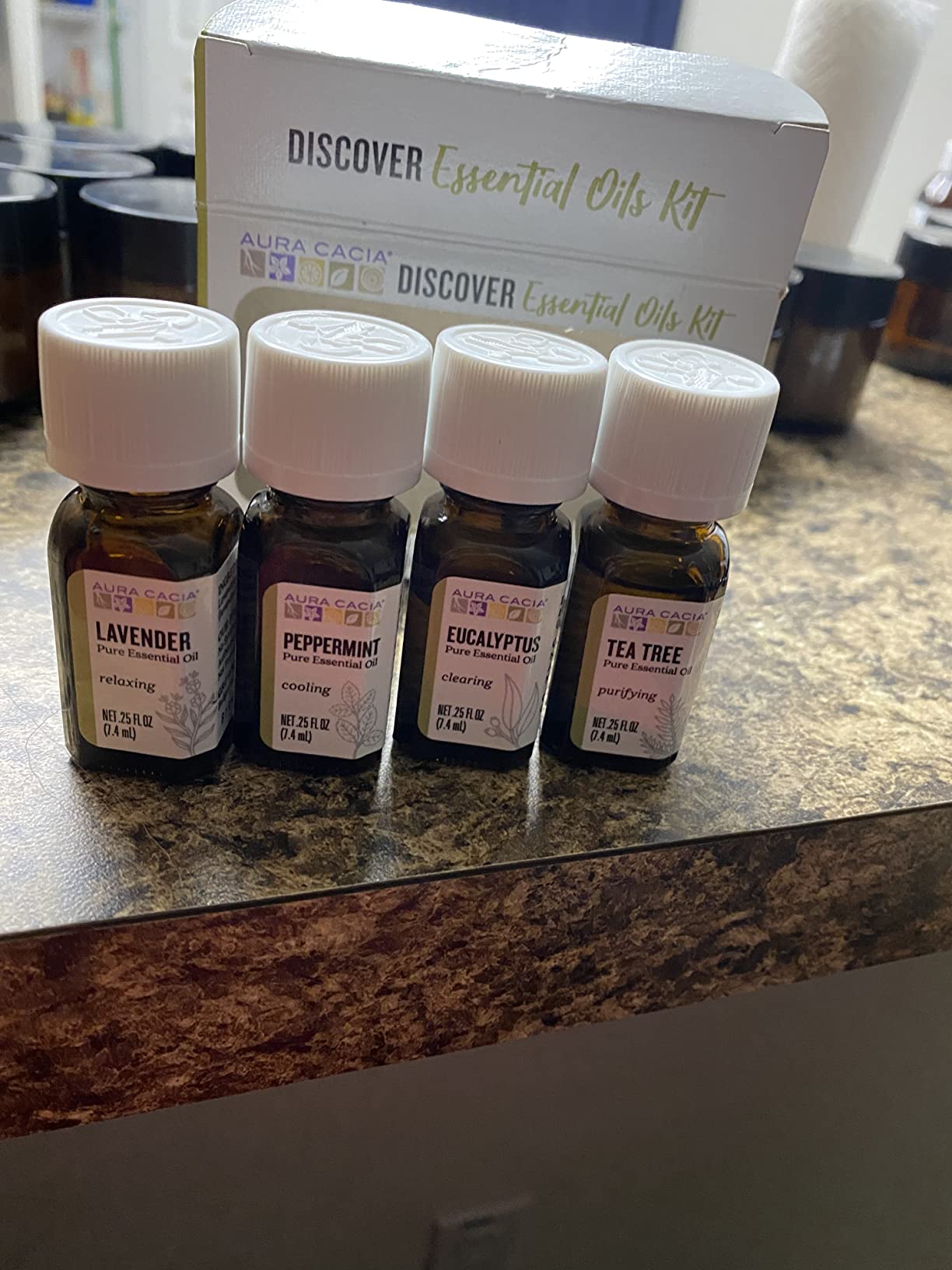 Aura Cacia Discover Essential Oils Kit, 4-Pack, Lavender, Eucalyptus, Peppermint & Tea Tree Oils, Excellent Starter Set customer photo 2
