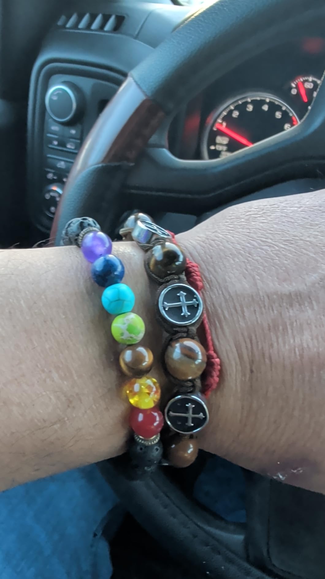 Men Women 8mm Lava Rock Beads Chakra Bracelet customer photo 2