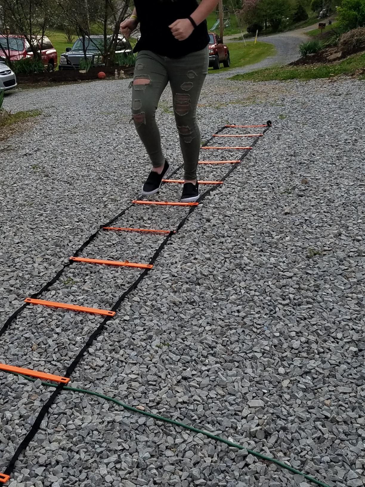 YISSVIC Agility Ladder and Cones 20 Feet 12 Adjustable Rungs Fitness Speed Training Equipment, 1 Carry Bags, 10 Cones, 4 Stakes, Basketball, Soccer customer photo 1