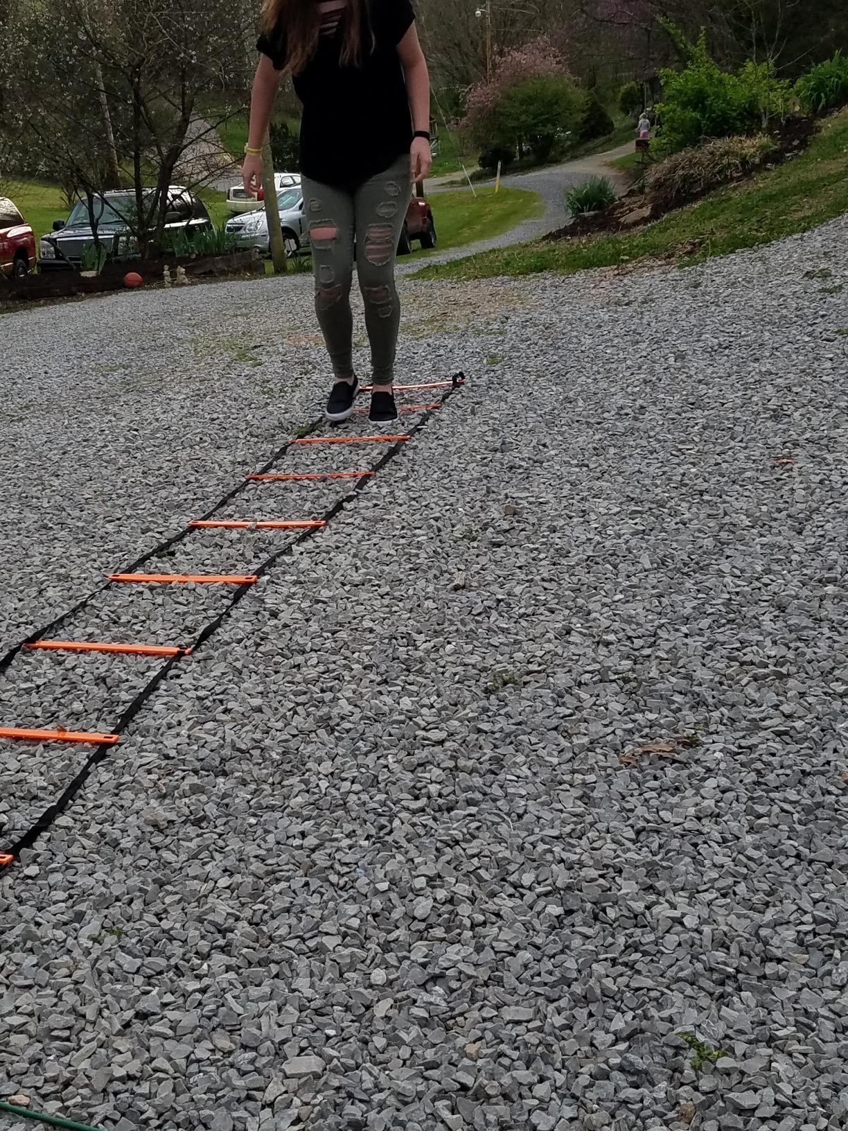 YISSVIC Agility Ladder and Cones 20 Feet 12 Adjustable Rungs Fitness Speed Training Equipment, 1 Carry Bags, 10 Cones, 4 Stakes, Basketball, Soccer customer photo 2