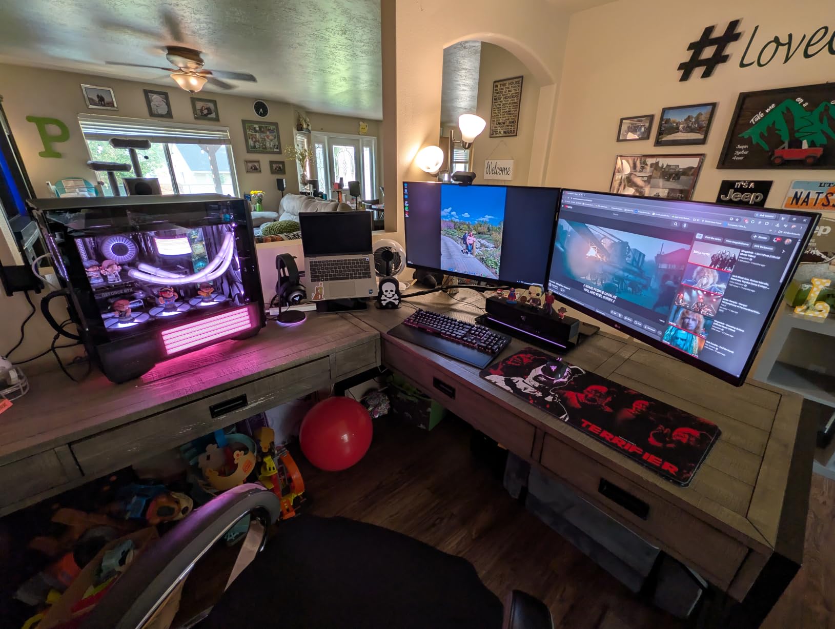 VIVO Freestanding Dual Monitor Stand with Sleek Glass Base and Adjustable Arms, Mounts 2 Screens up to 32 inch and 22 lbs Each, Black, STAND-V002FG customer photo 1