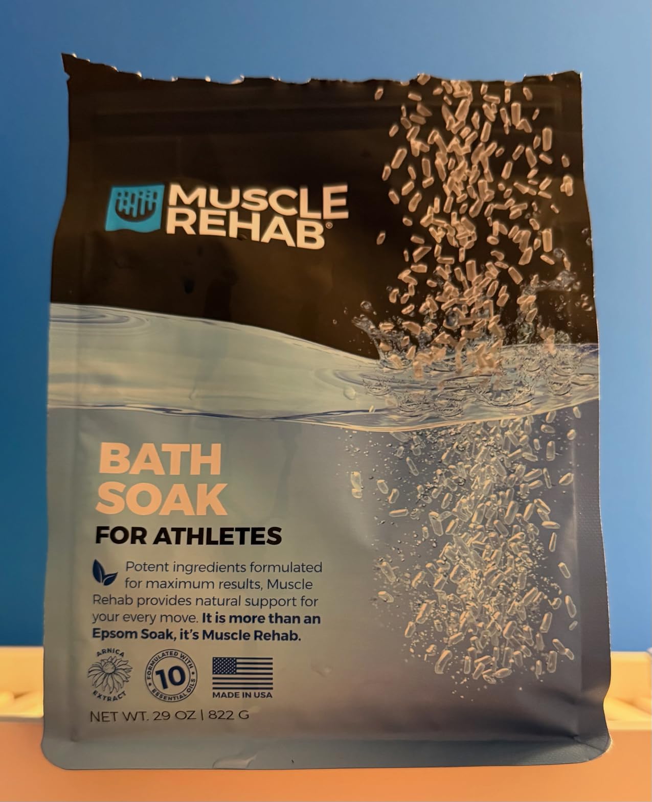 Muscle Rehab Epsom Salt Bath Soak 29 oz with Arnica - Fast-Dissolving Bath Salts for Muscle Relief and Recovery - Cooling Formula - Made in USA customer photo 1