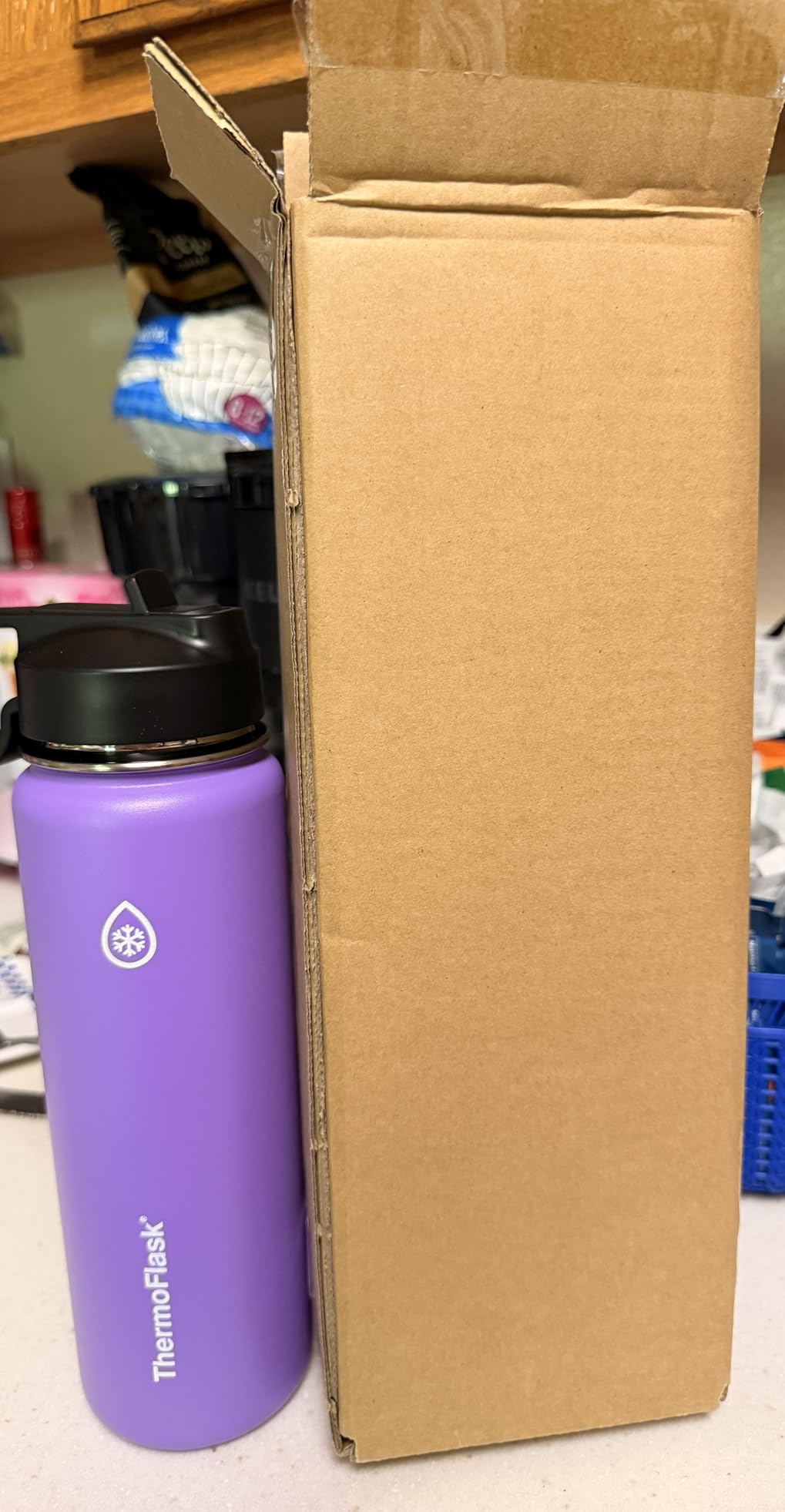 ThermoFlask 24 oz Double Wall Vacuum Insulated Stainless Steel Water Bottle - Reusable with Leakproof Chug & Straw Lids - Keeps Drinks Cold 24 hr/Hot 12 hr - Easy Maintenance - Gym/On-the-Go, Plum customer photo 2