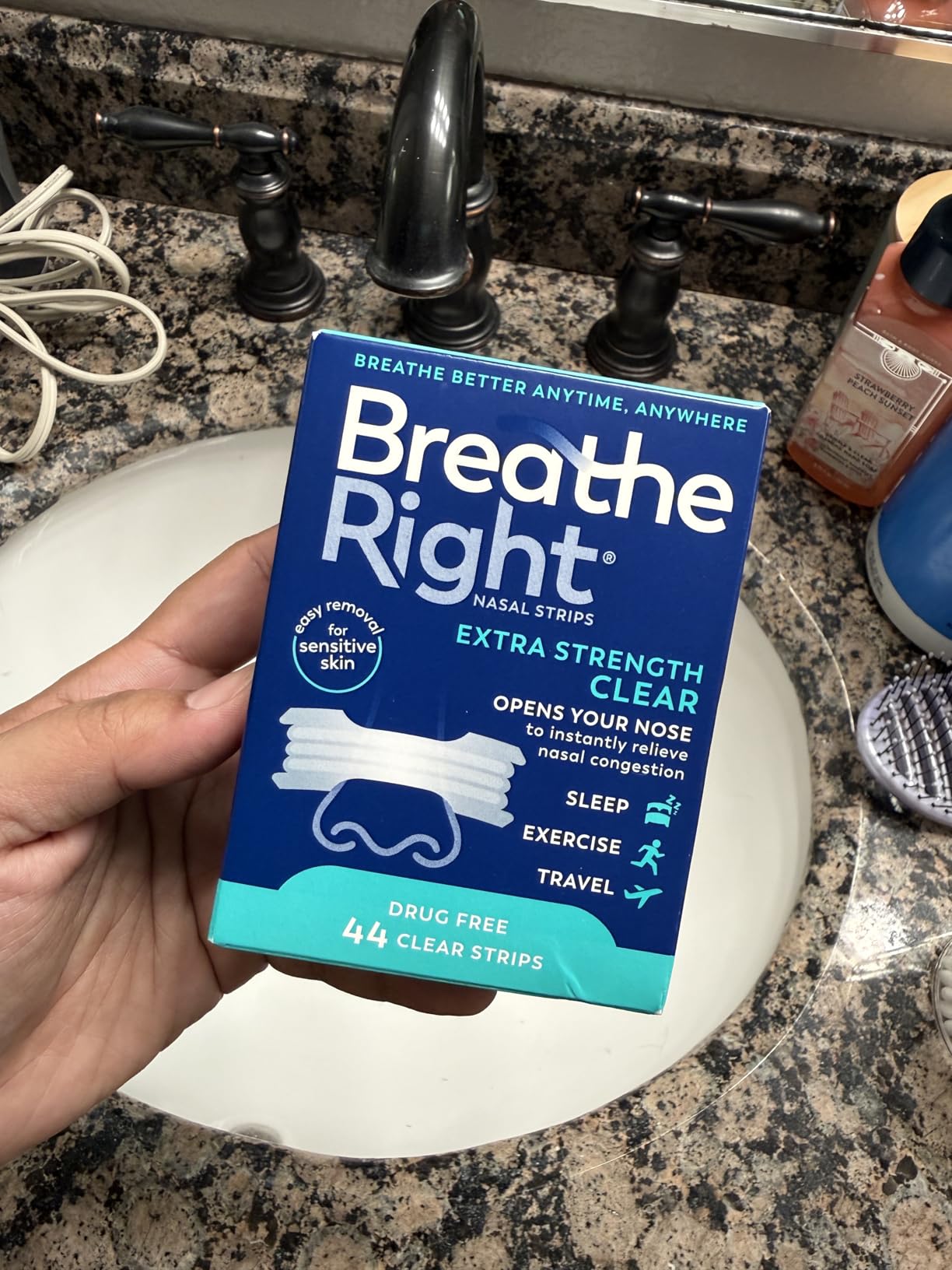 Breathe Right Nasal Strips, Extra Strength Clear Nose Strips, Drug Free Nasal Congestion Relief for Better Breathing, Help Relieve Snoring, Caused by Colds & Allergies, Deviated Septum, 44ct customer photo 1