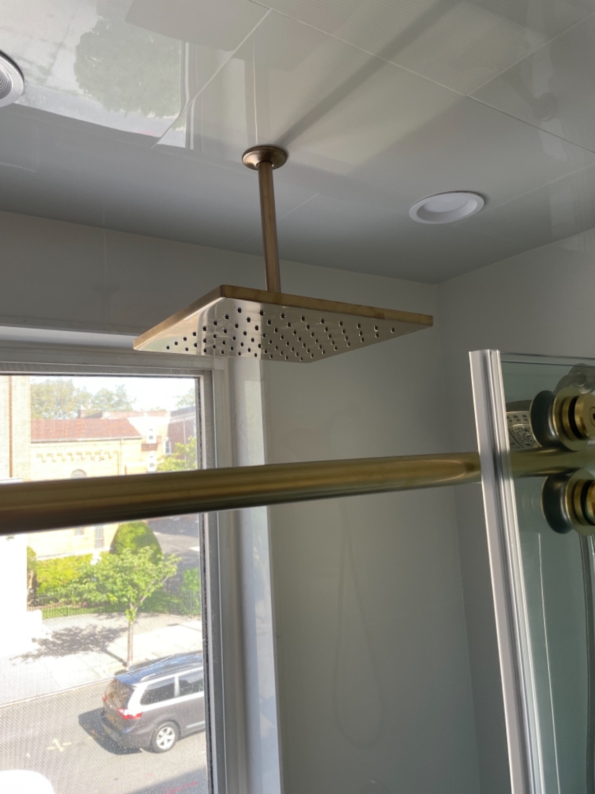 Delta Brushed Gold Square Rain Shower Head, 12 Inch Metal Large Shower Head Rainfall, Overhead Rain Showerhead, 1.75 GPM Flow Rate, Champagne Bronze 52159-CZ customer photo 2