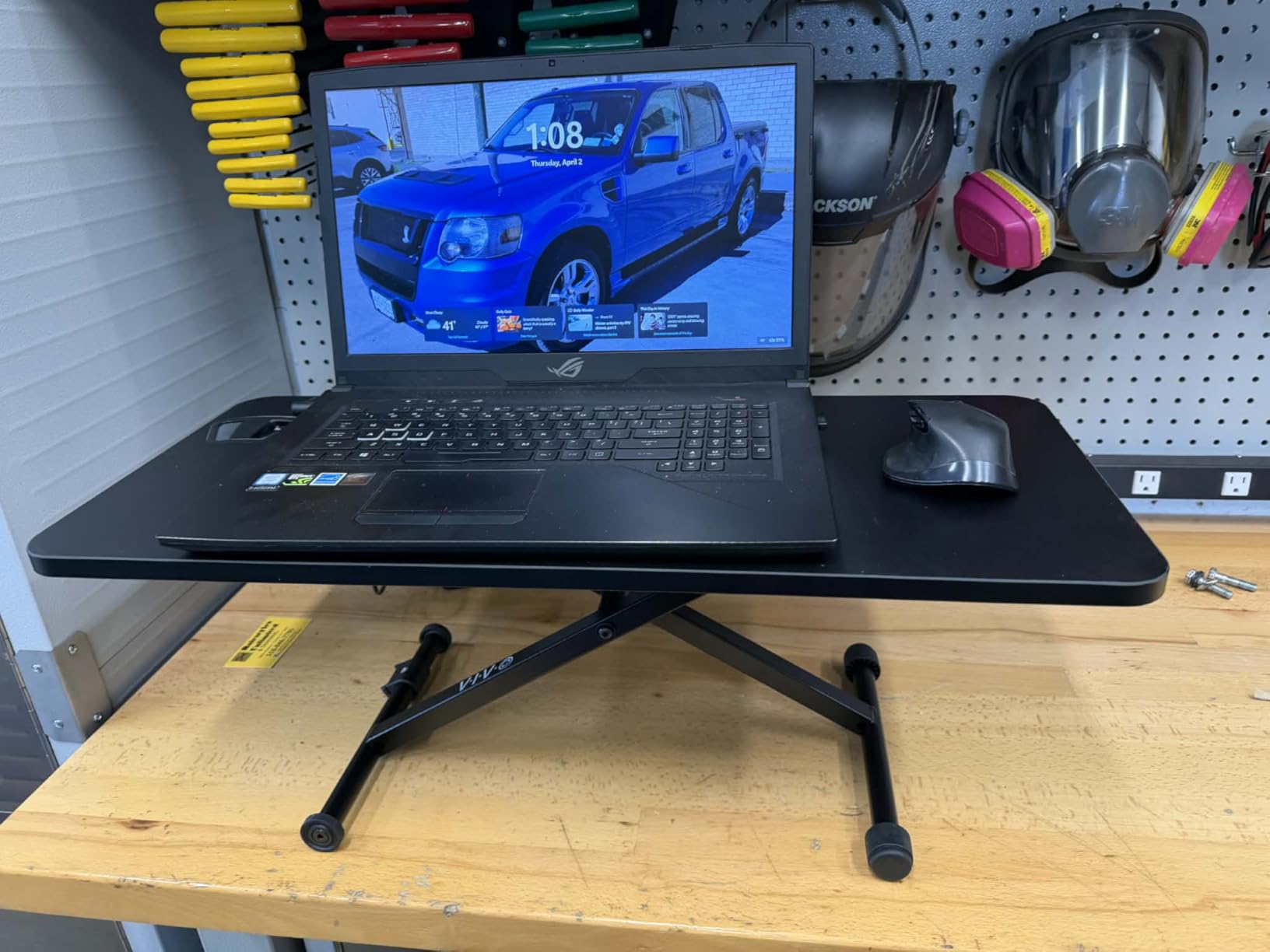VIVO Black Small Single Top 28 inch Standing Desk Converter, Tabletop Sit to Stand Laptop Riser with Scissor Lift Height Adjustment, DESK-V011F customer photo 1