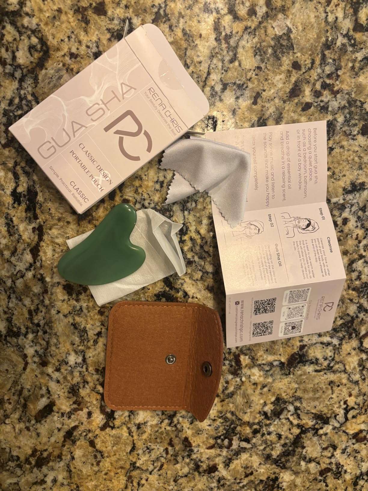 Rena Chris Gua Sha Facial Tools: Jade Stone Guasha Tool for Face Acupuncture Therapy, Facial Massager for Jawline Sculpting and Puffiness Reducing (Green) customer photo 1