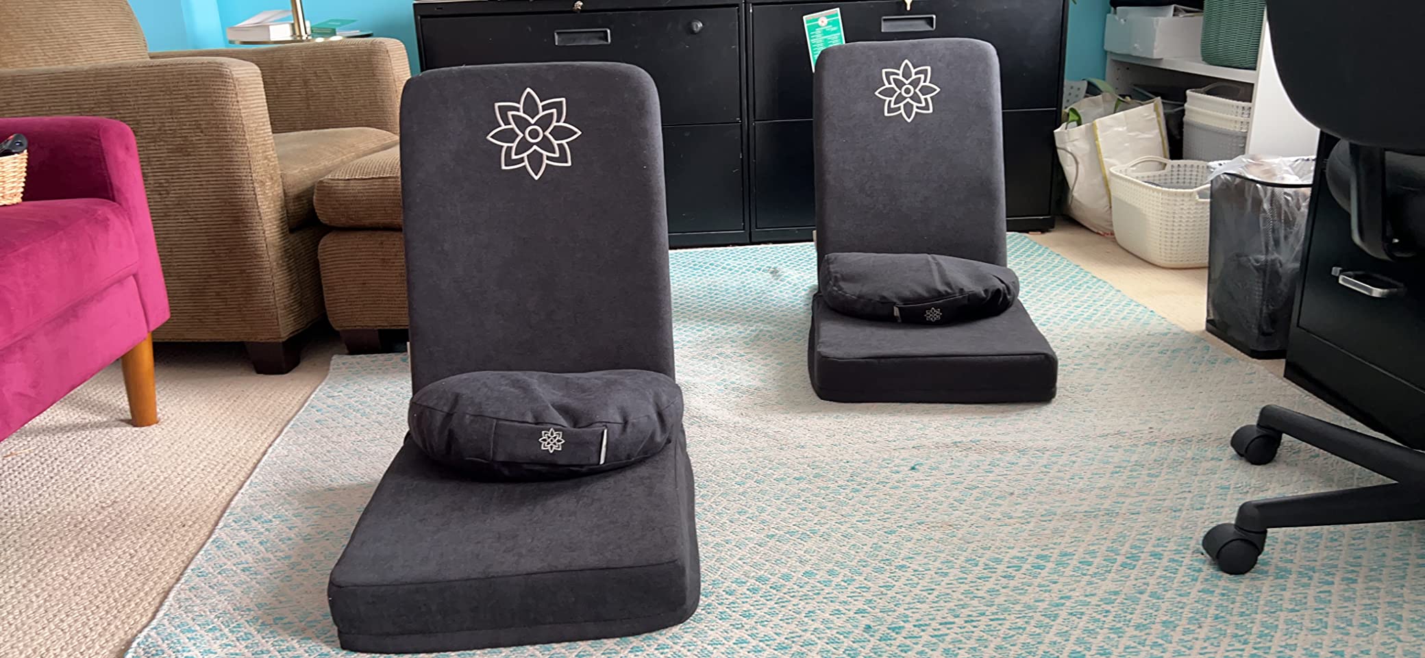 Mindful Modern Folding Pro Meditation Chair - Adjustable Meditation Seat with Back Support and Half Moon Buckwheat Meditation Cushion - Comfortable Mindfulness Living Room Floor Chair customer photo 1