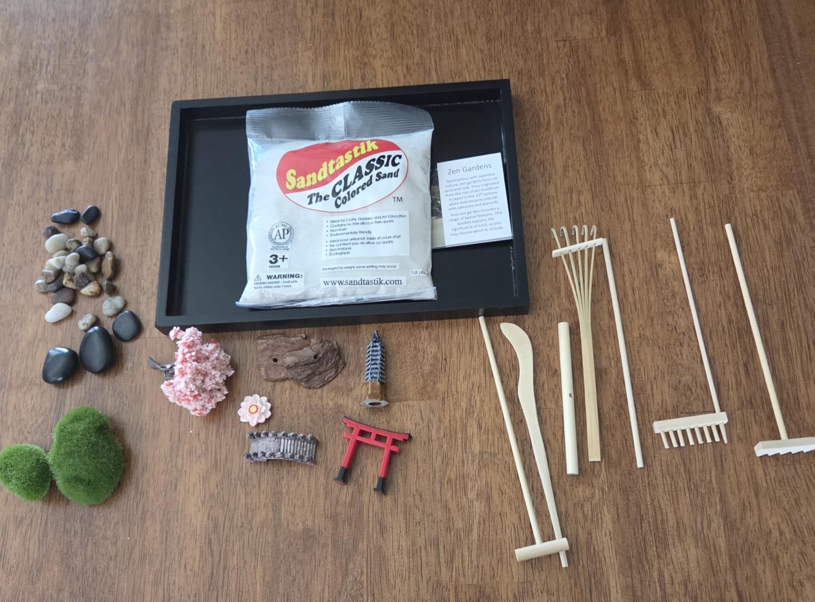 Island Falls Home Zen Garden Kit 11x8in. Beautiful Japanese Decor Mini Rock Feature Gift Set for Home, Office Desk. Zen Sand Garden, 6 Tools, 15 Accessories. Sand Tray Therapy Desktop Meditation Room customer photo 1