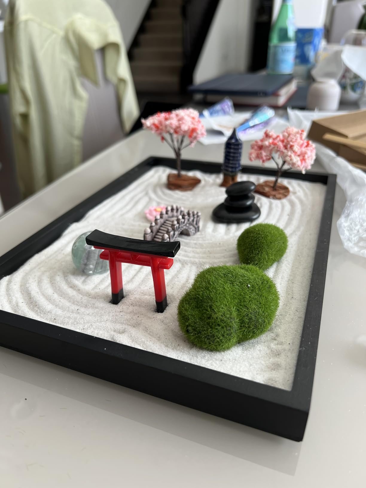 Island Falls Home Zen Garden Kit 11x8in. Beautiful Japanese Decor Mini Rock Feature Gift Set for Home, Office Desk. Zen Sand Garden, 6 Tools, 15 Accessories. Sand Tray Therapy Desktop Meditation Room customer photo 2