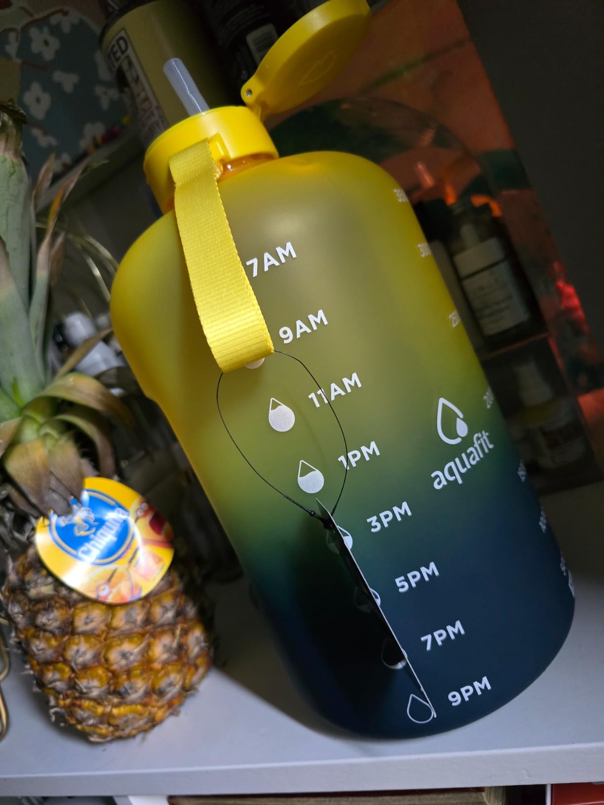 AQUAFIT 1 Gallon Water Bottle with Time Marker - Straw & Chug Lid - BPA Free Gym Water Bottle with Straw - Big Gallon Jug (Gray, 128 oz - 2 Lids) customer photo 1