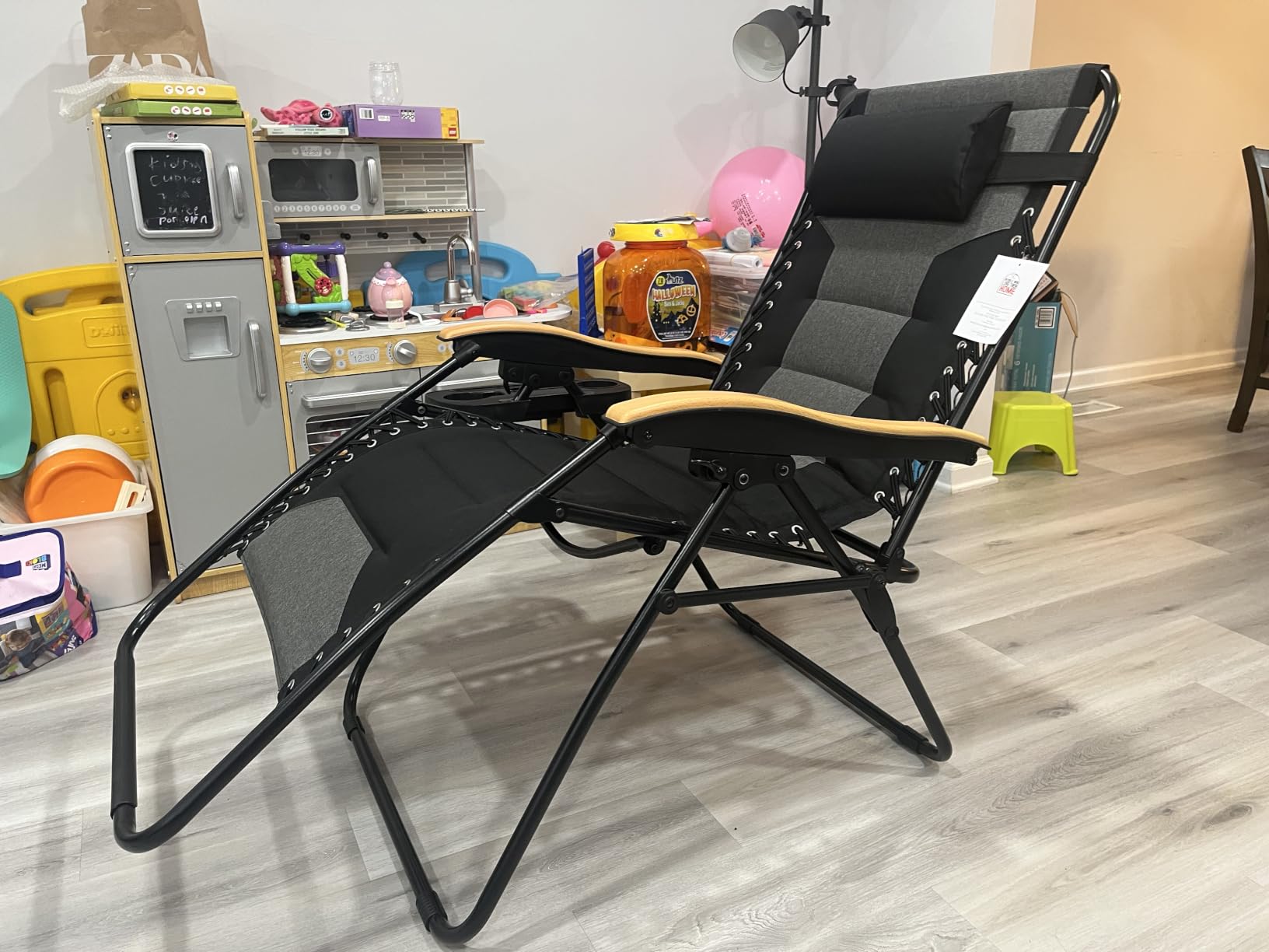 PHI VILLA XXL Padded Zero Gravity Chair, Cup Holder, Black | Foldable Patio Recliner, 30