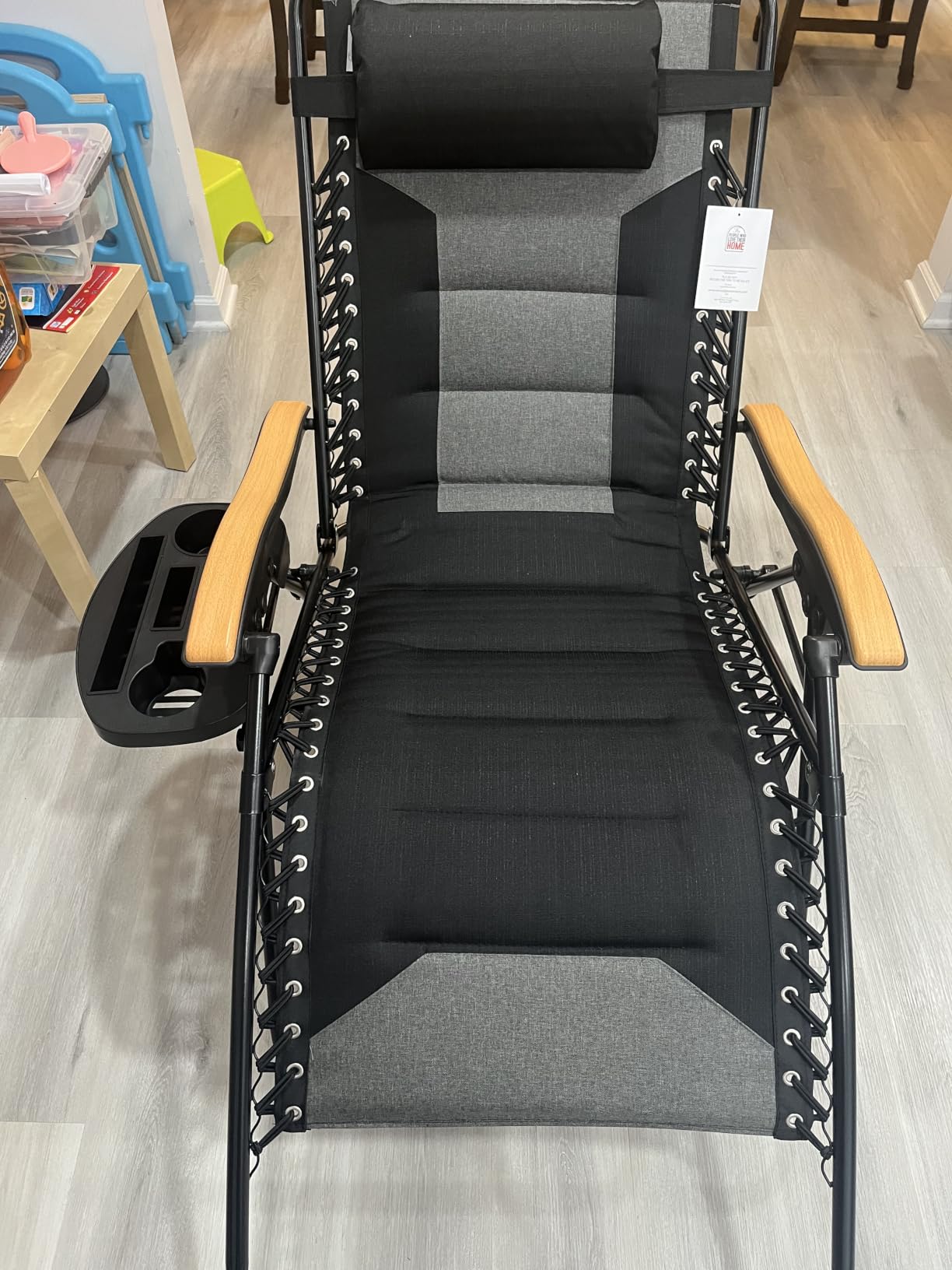PHI VILLA XXL Padded Zero Gravity Chair, Cup Holder, Black | Foldable Patio Recliner, 30