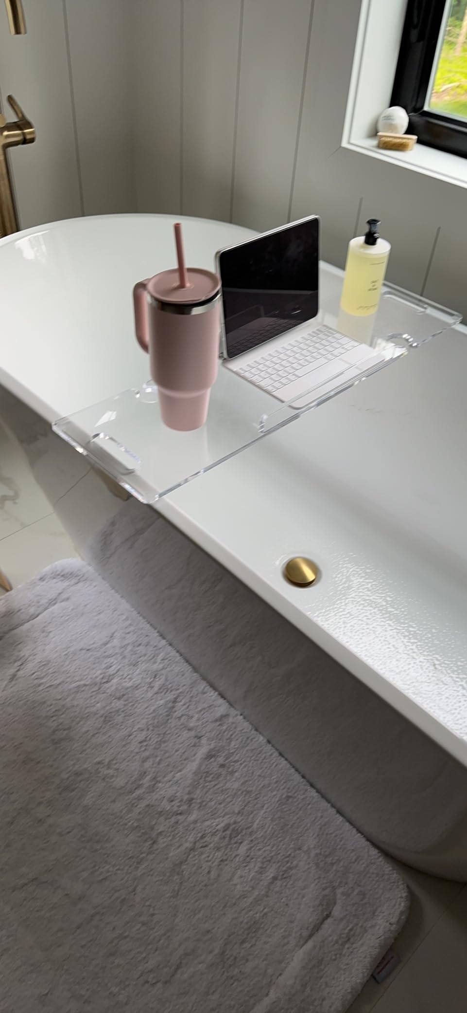 Bath Tub Tray,Clear Bathtub Tray for Luxury Bathroom - Waterproof Bath Caddy with Sleek Surface -No Assembly- Easy Cleaning Bathtub Organizer for Spa Relaxation (31