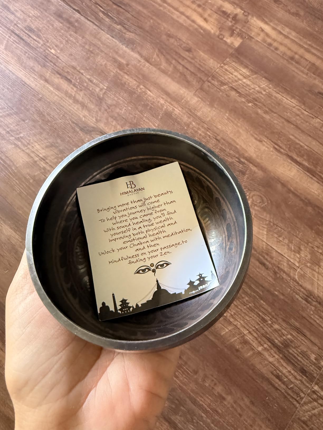Premium Tibetan Singing Bowl Set - Handmade in Nepal Sound & Meditation Bowl - Spiritual Decor for Yoga, Wellness Spaces & Relaxation by Himalayan Bazaar (Brown & Red) customer photo 2