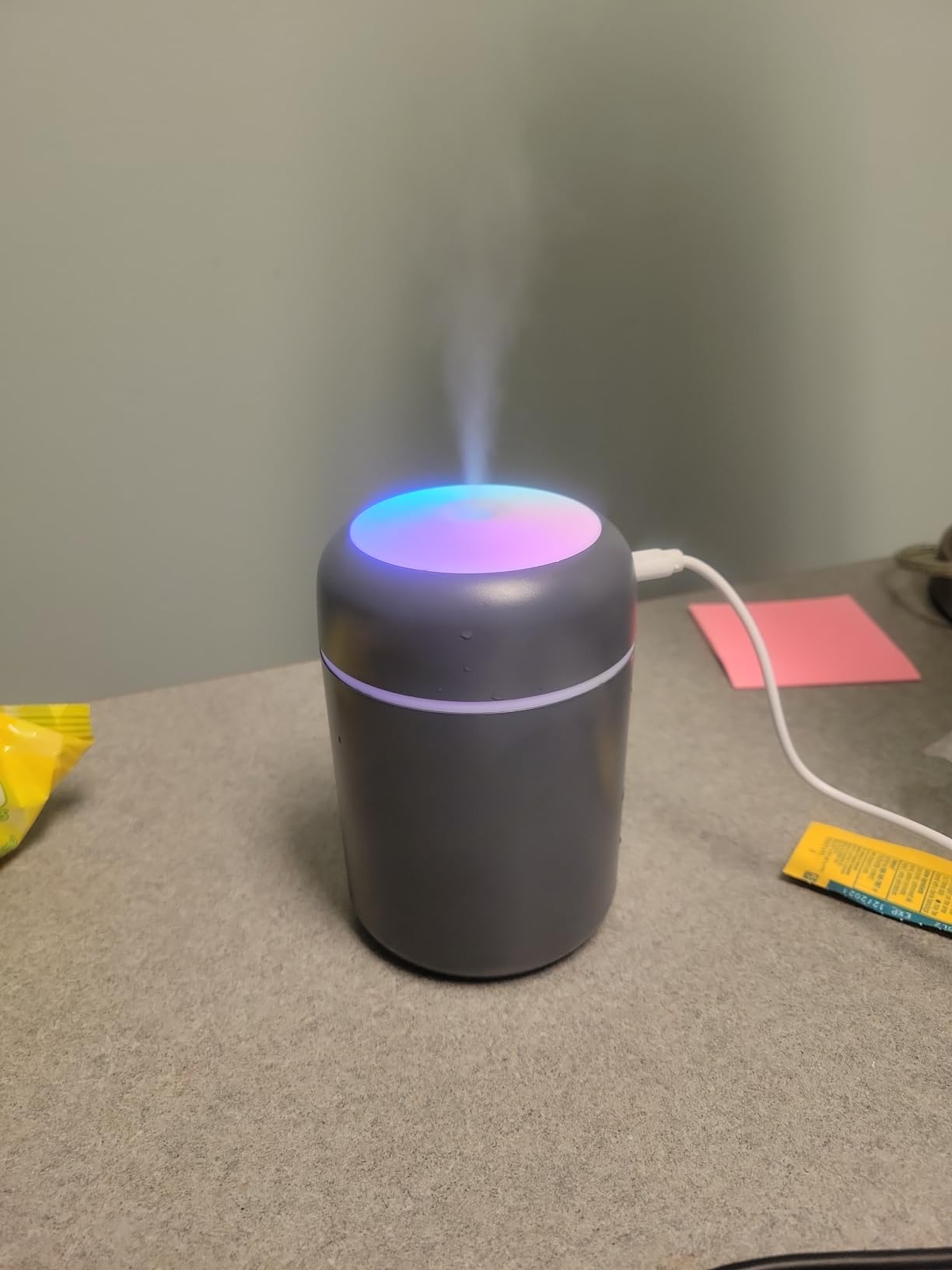 Portable Mini Humidifier, 300ml with Colorful LED Night Light, USB Personal Desktop Humidifier for Car Office Home Travel, Auto Shut-Off, 2 Mist Modes, Super Quiet(grey) customer photo 1