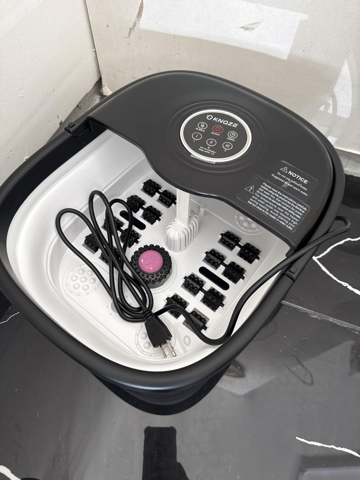 KNQZE Collapsible Foot Spa Bath with Heat & Remote Control, Bubble Massage, Temperature Control, Red Light, Timer, 16 Rollers & Pumice Stone for a Soothing Spa Experience customer photo 1