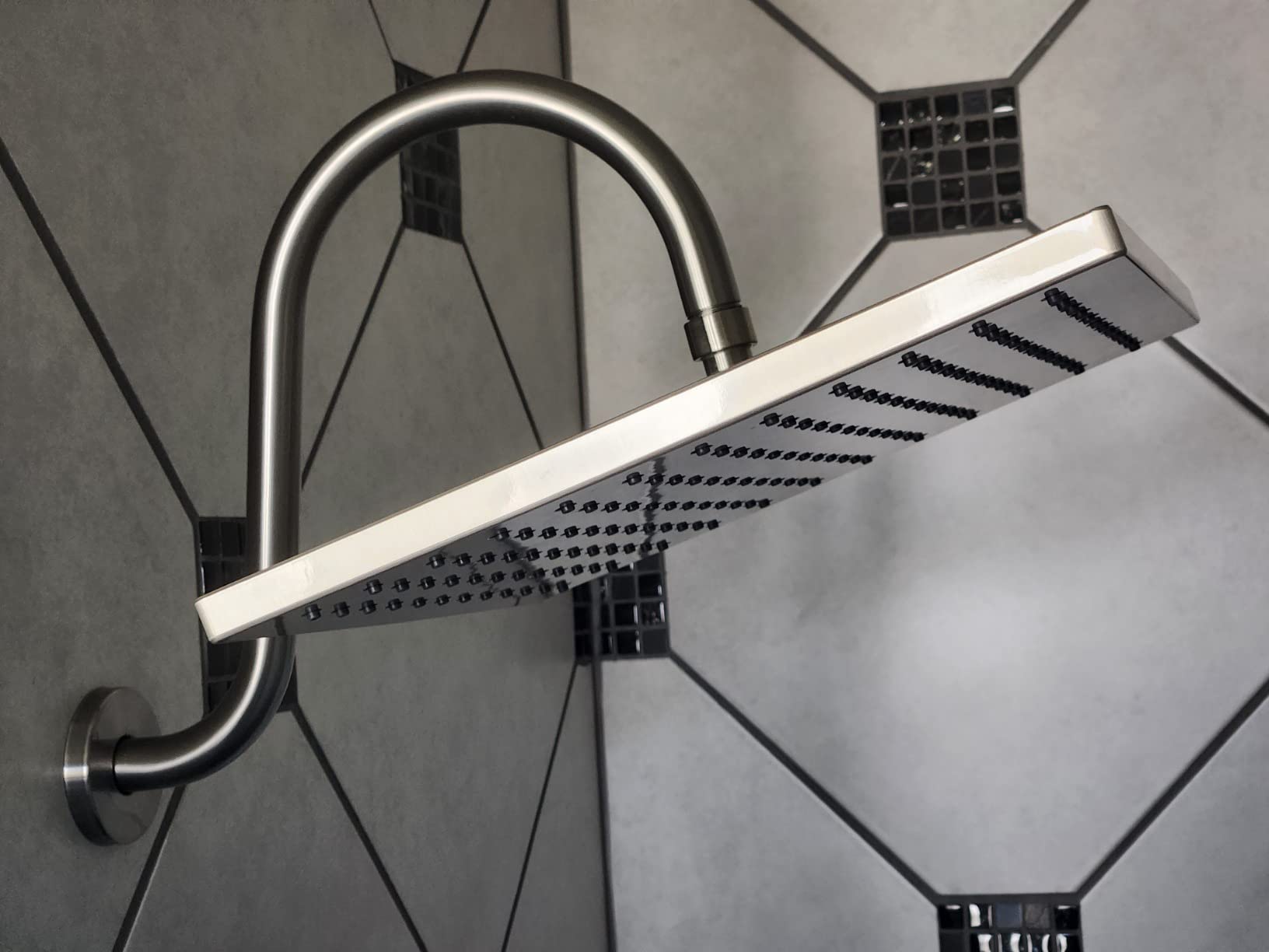 Hibbent Thickness Metal Rain Shower Head, 12 Inch High Pressure Shower Heads, Square Large Bathroom Rainfall Shower Head with Adjustable Brass Ball Joint, Waterfall Full Body Coverage, Brushed Nickel customer photo 2