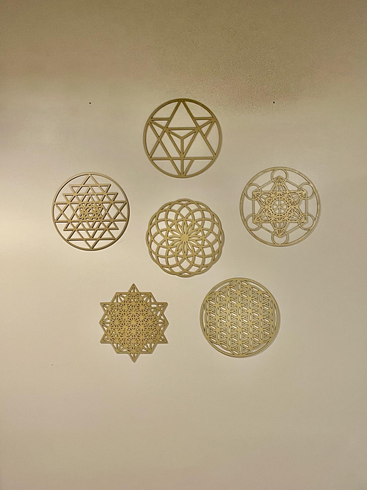 Taiyin 6 Pcs 12 Inch Wooden Sacred Geometry Wall Art Set, Zen Geometric Wall Decor for Home Meditation Room, Inspired Hanging Art with Metatron Cube, Flower of Life, Sri Yantra customer photo 1