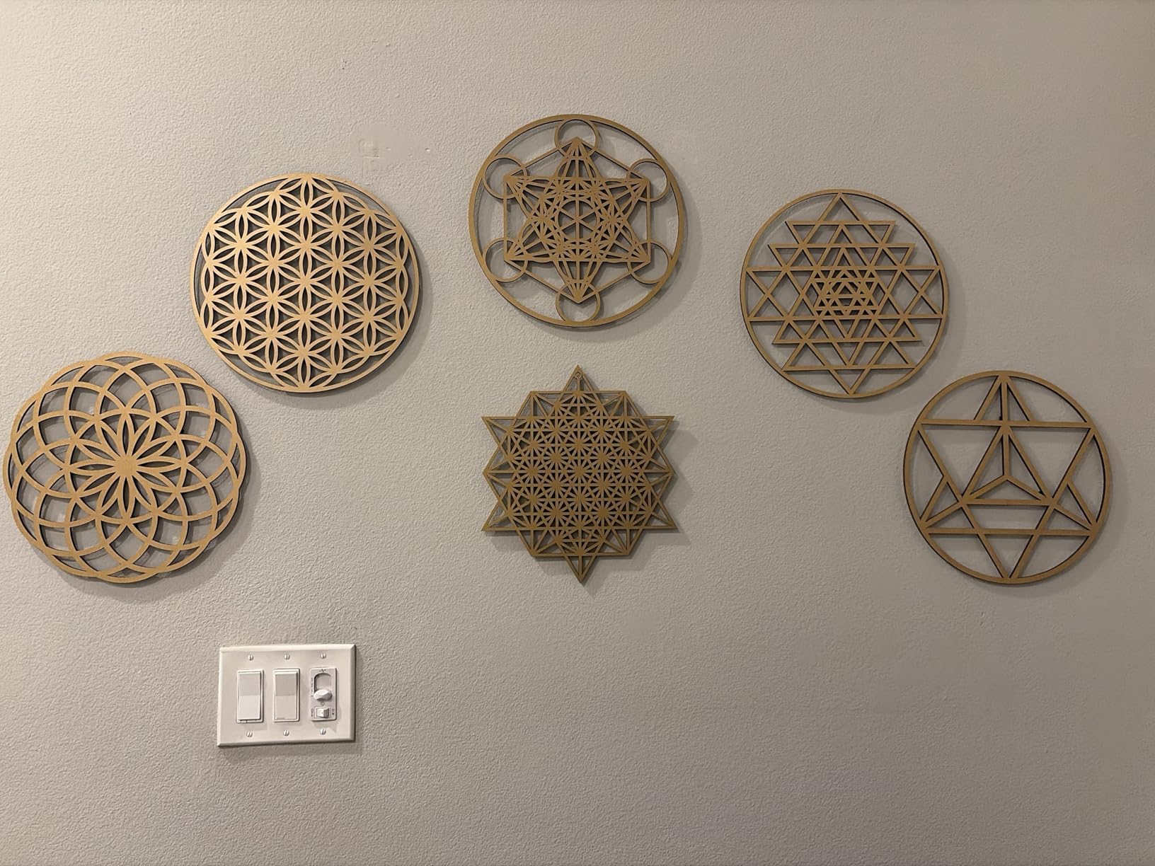 Taiyin 6 Pcs 12 Inch Wooden Sacred Geometry Wall Art Set, Zen Geometric Wall Decor for Home Meditation Room, Inspired Hanging Art with Metatron Cube, Flower of Life, Sri Yantra customer photo 2