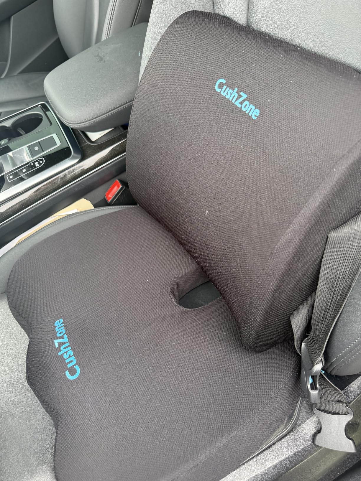 CushZone Ergonomic Seat Cushion & Lumbar Support Pillow - Memory Foam for Sciatica Pain Relief & Posture Correction, Non-Slip Chair Cushions for Office Chair/Car/Wheelchair/Travel (Black) customer photo 2