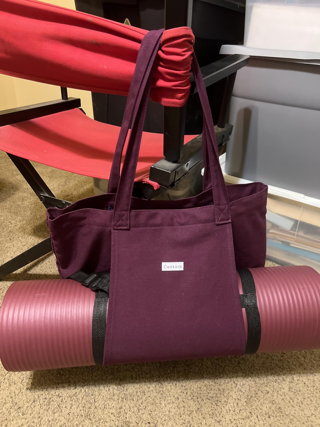 Yoga Mat Bag for Women, Pure Cotton Canvas Yoga Tote with Wet/Dry Pocket, Bottle Holder & Inner Zipper Pocket, Yoga Mat Carrier Bag for Pilates, Gym, Travel, Beach customer photo 2