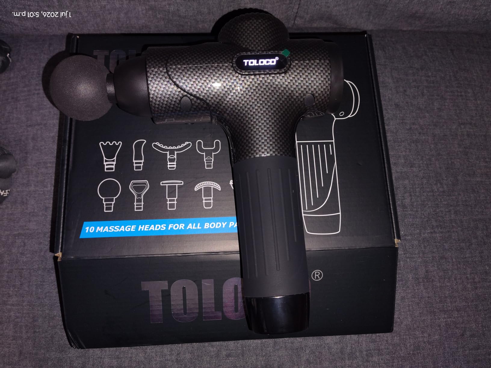 TOLOCO Massage Gun Deep Tissue, Percussion Massage Gun with 10 Replacement Heads, Super Quiet Portable Electric Massager for Athletes customer photo 2