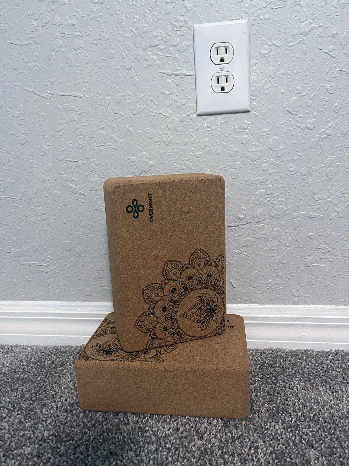 Overmont Cork Yoga Blocks 2 pack with 8ft Strap Natural Cork Bricks | High Density & Eco Friendly Yoga Accessories for Women - Ideal for Yoga Pilates General Fitness and Stretching 9x6x3'' customer photo 2