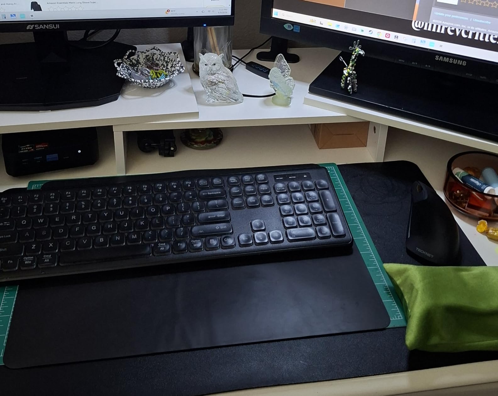 BONTEC Dual Monitor Stand Riser, Adjustable Length & Swivel Angle, Ergonomic Wooden Desktop Organizer with Smartphone Holder, Computer Monitor Stand for PC Monitor, Laptop, Printer, Large Storage customer photo 2