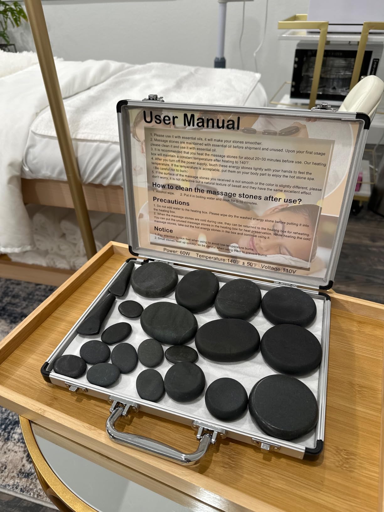 Hot Stones Massage Warmer Kit, 9Pcs Hot Stones Massage Set Portable Hot Stone with Heater, Hot Rocks Basalt Massage Stones for Home Spa Warming Therapy Relaxing Gift customer photo 2