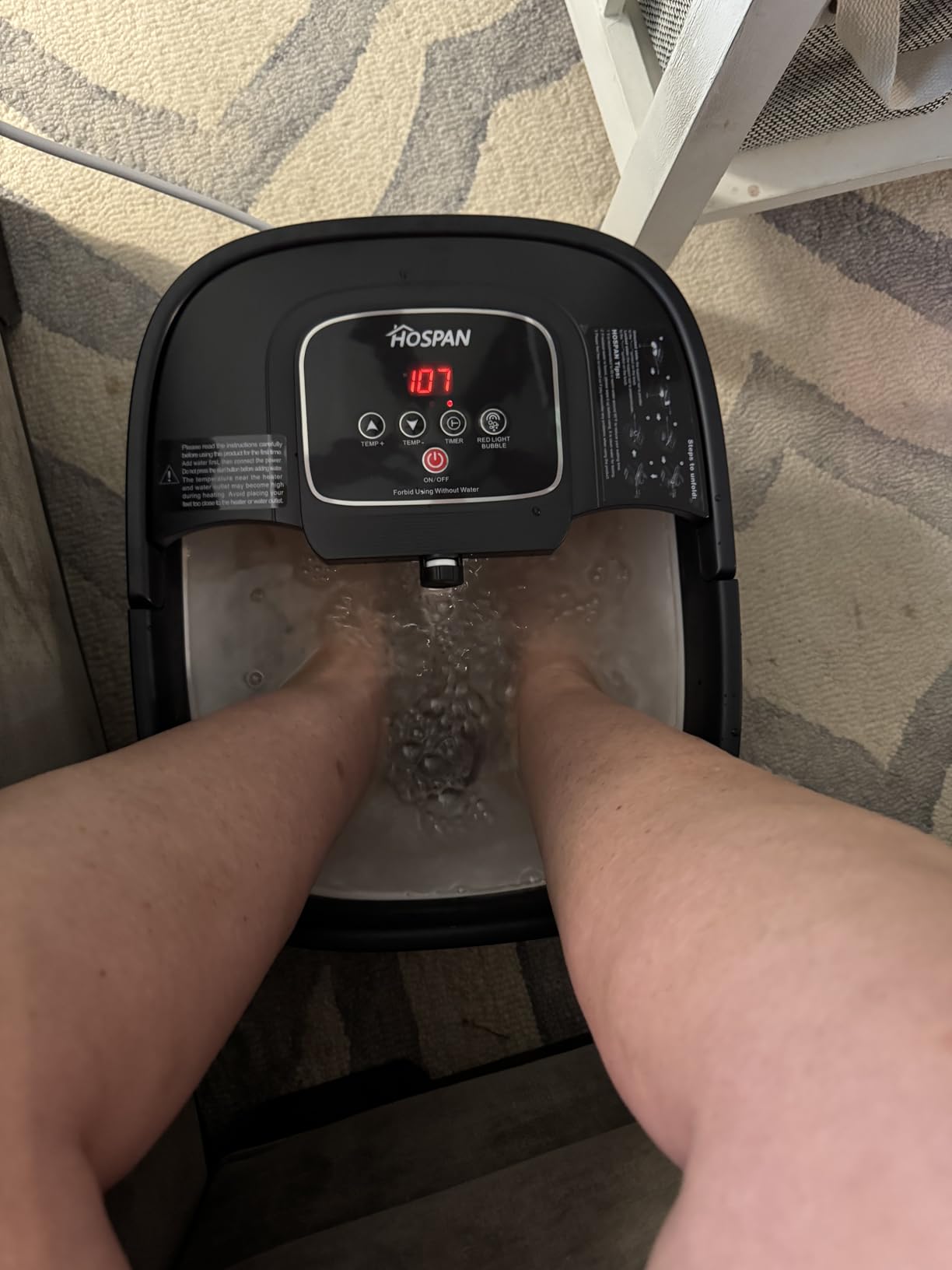 HOSPAN Collapsible Foot Spa with Heat, Bubble, Red Light, and Temperature Control, Foot Bath Massager with 8 Shiatsu Massage Rollers, Pedicure Foot Spa for Relaxation and Stress Relief, Black customer photo 2