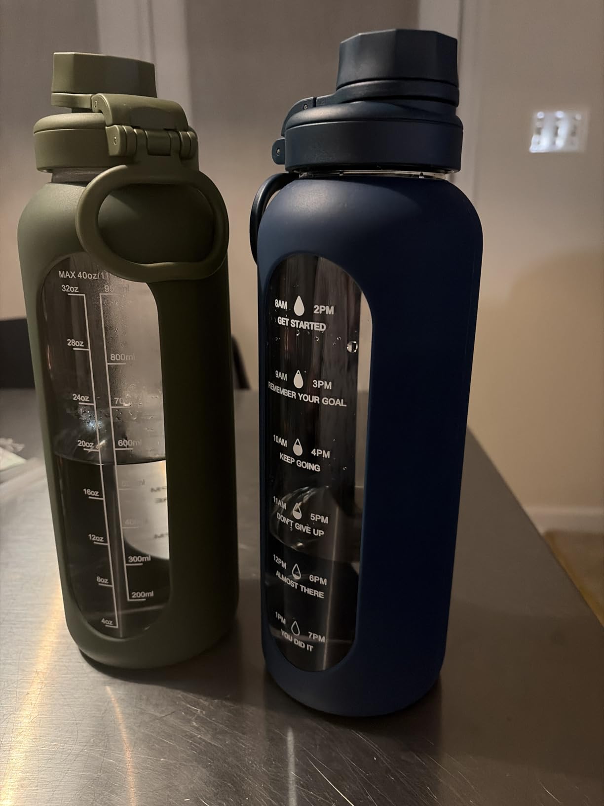 CIVAGO 64 oz Glass Water Bottle Jug with Straw and Handle, Half Gallon Sports Motivational Water Bottle with Time Marker, Wide Mouth Flask Canteen with Silicone Sleeve for Gym, Black customer photo 2