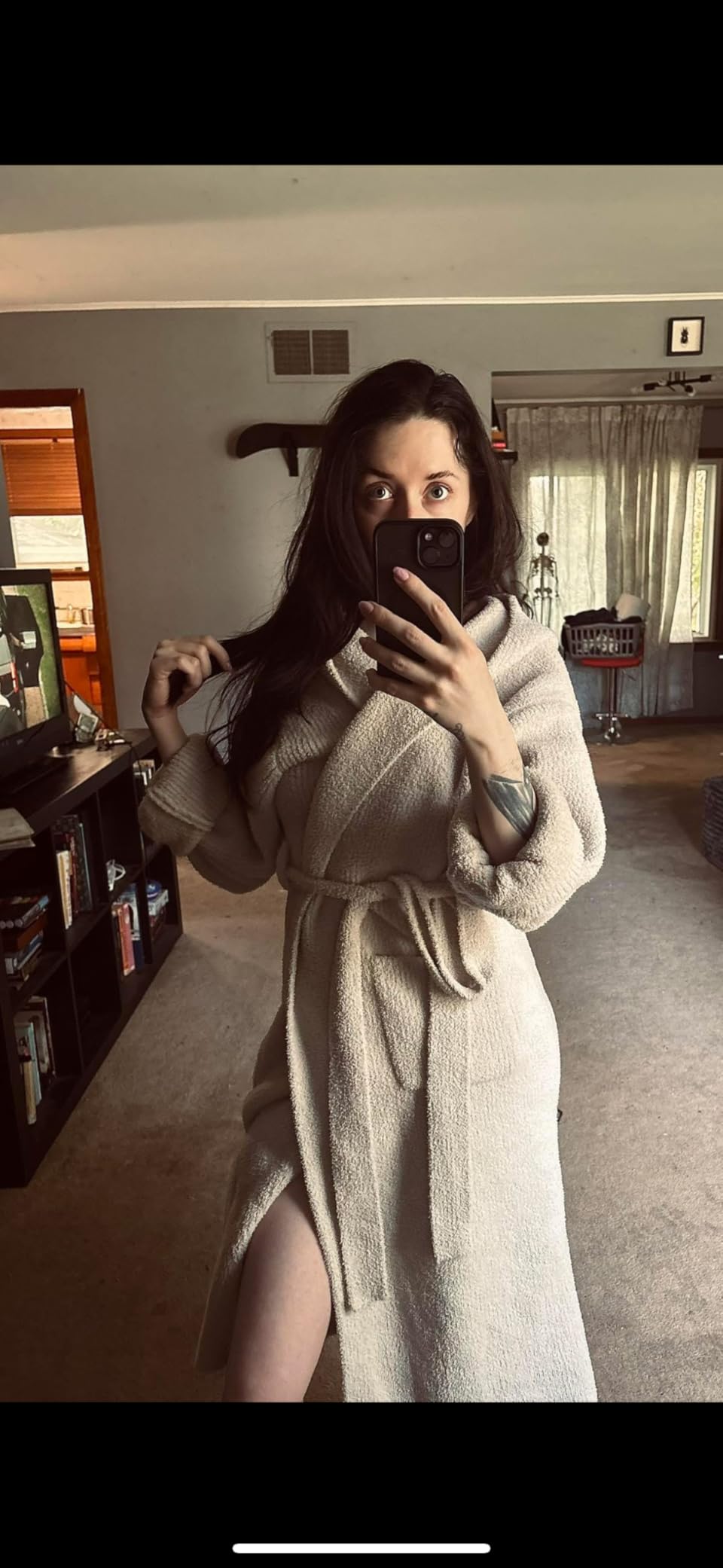 MH MYLUNE HOME Ultra Soft Robe With Pockets, Spa Bathrobe Loungewear Calf-Length, Plush Fuzzy Fluffy Wrap Robe for Women customer photo 1
