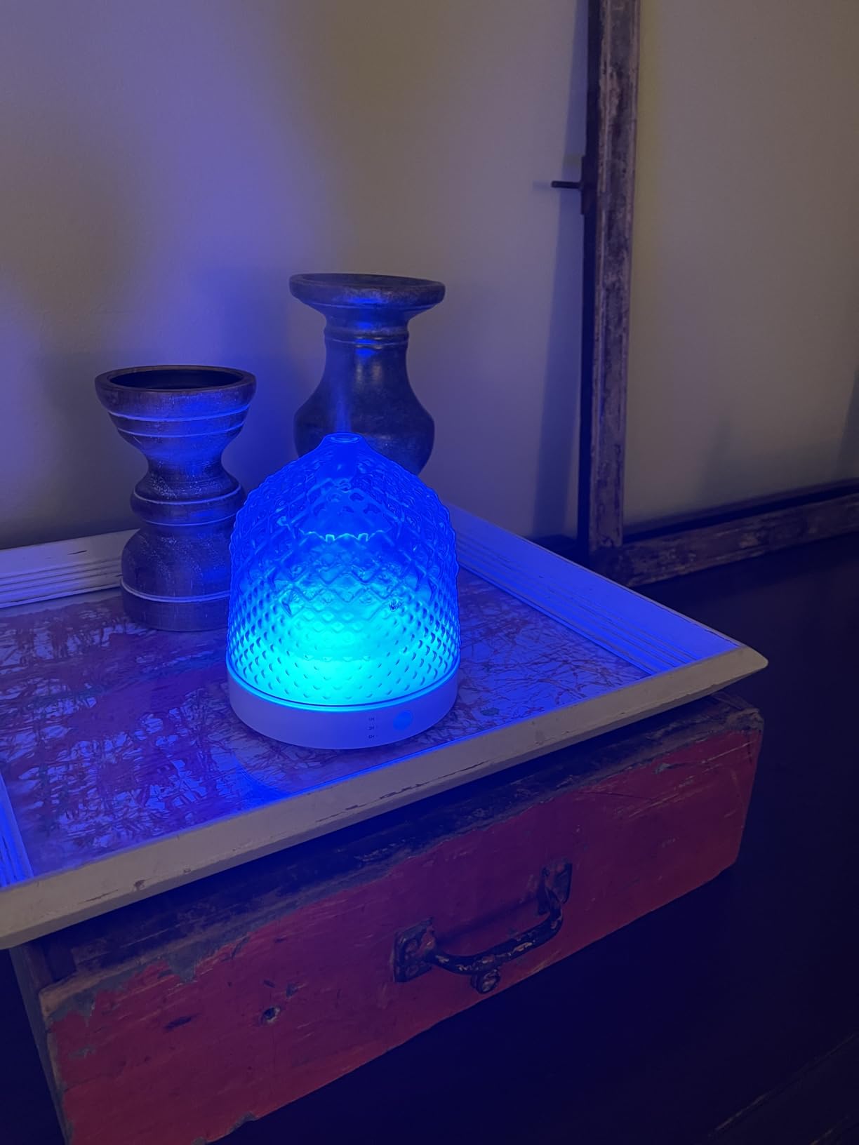 Lecdura Glass Essential Oil Diffuser, 200ml Ultrasonic Aroma Diffusers with Glass Reservoir Dome & White Plastic Base Lock Color Auto-Off Timer 7 Color Light for Home Office Bedroom Yoga customer photo 2