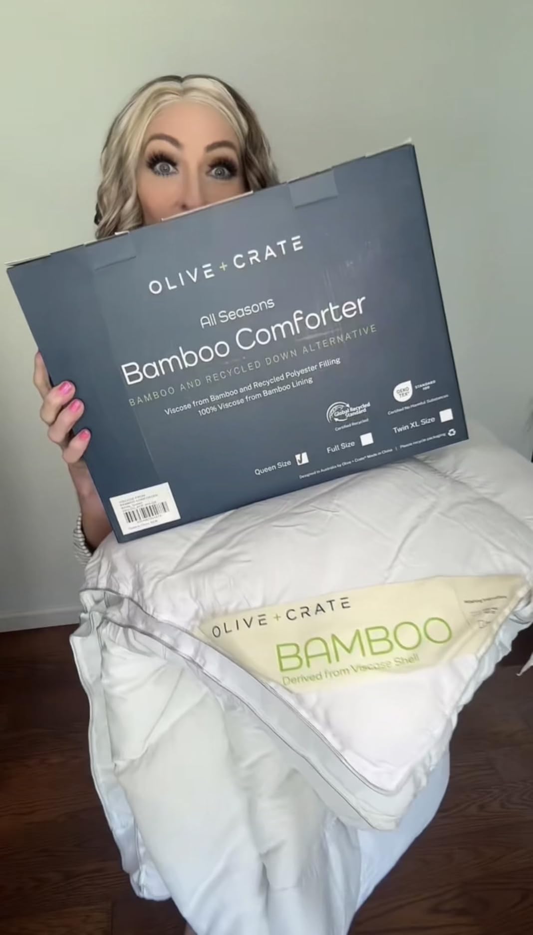 Olive + Crate Cooling Down Alternative Comforter - Hypoallergenic Queen Size Duvet Insert Lightweight - All Seasons Plush Design Bamboo Comforter - 100% Bamboo Viscose Outer Cover - White 88x90 customer photo 1