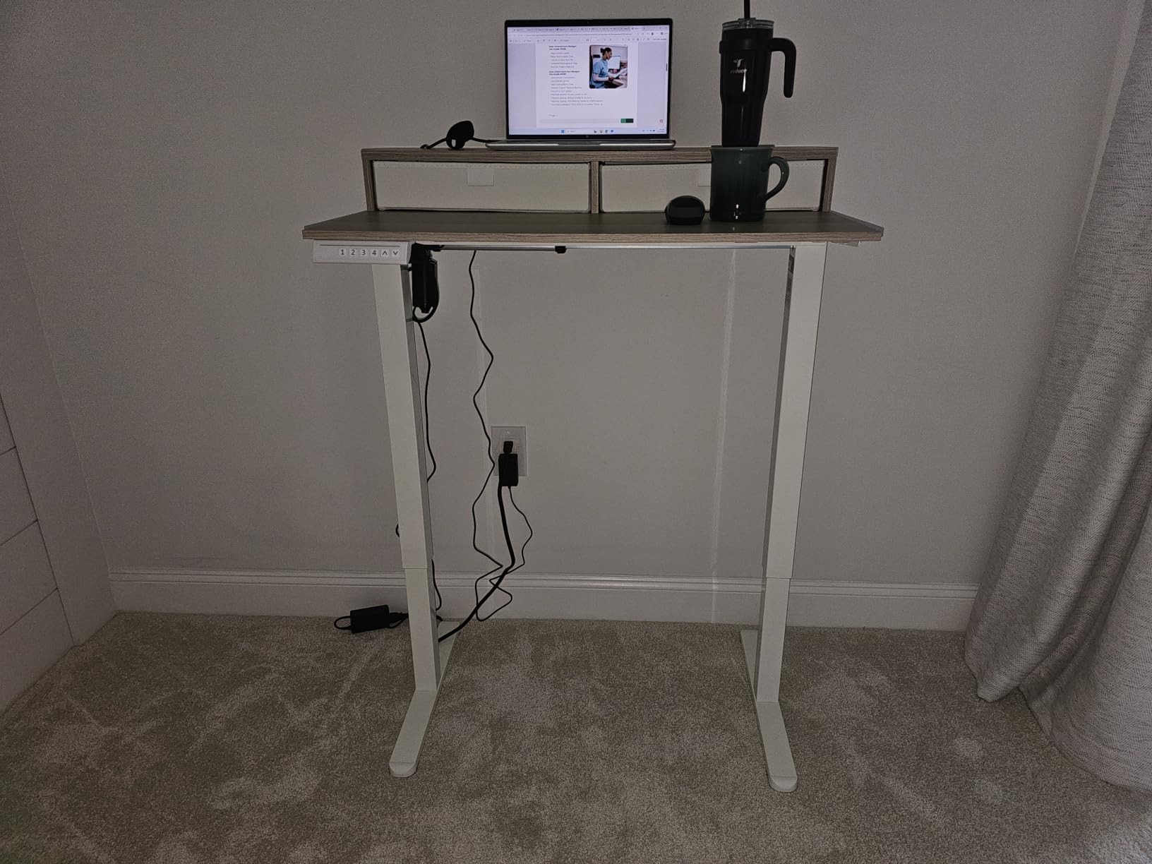 HUANUO 48 x 24 Electric Standing Desk with 2 Drawers, C-Clamp Mount Compatible, Height Adjustable Computer Desk, Home Office Stand Up Desk with 4 Preset Heights & 2 Hooks, Black customer photo 1
