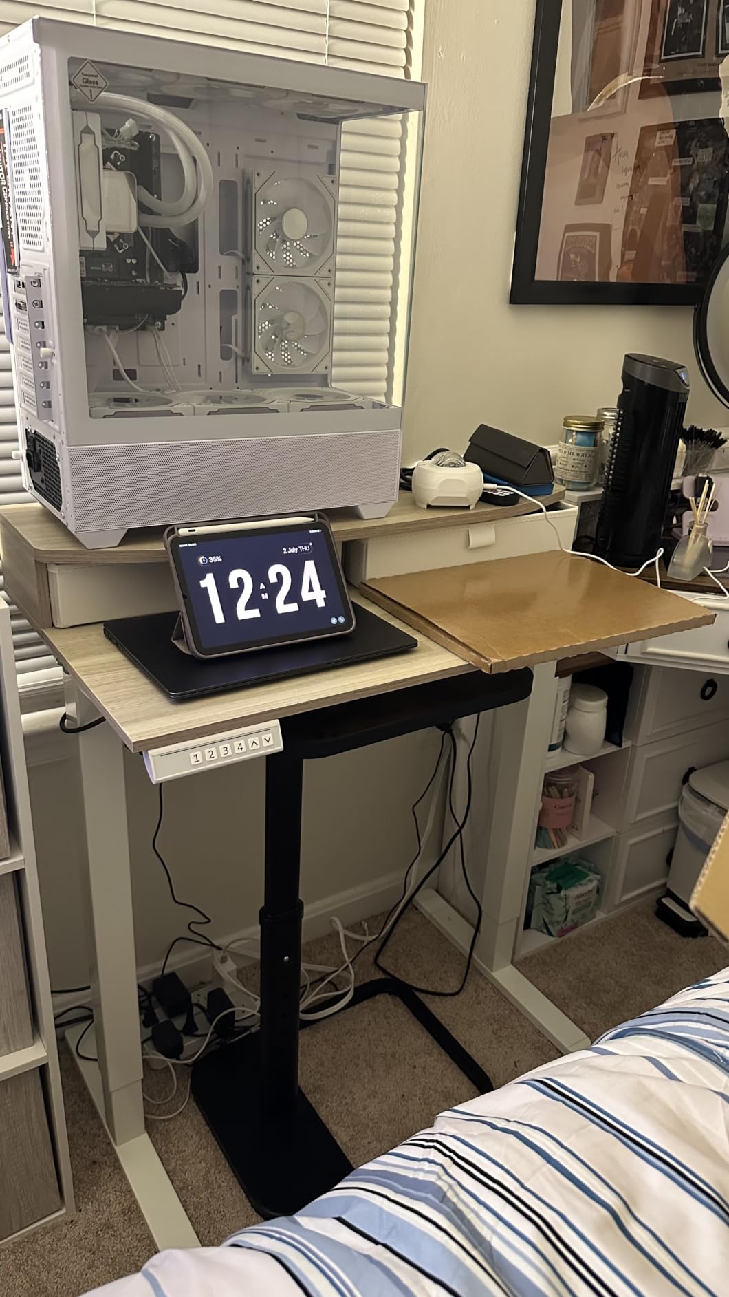 HUANUO 48 x 24 Electric Standing Desk with 2 Drawers, C-Clamp Mount Compatible, Height Adjustable Computer Desk, Home Office Stand Up Desk with 4 Preset Heights & 2 Hooks, Black customer photo 2
