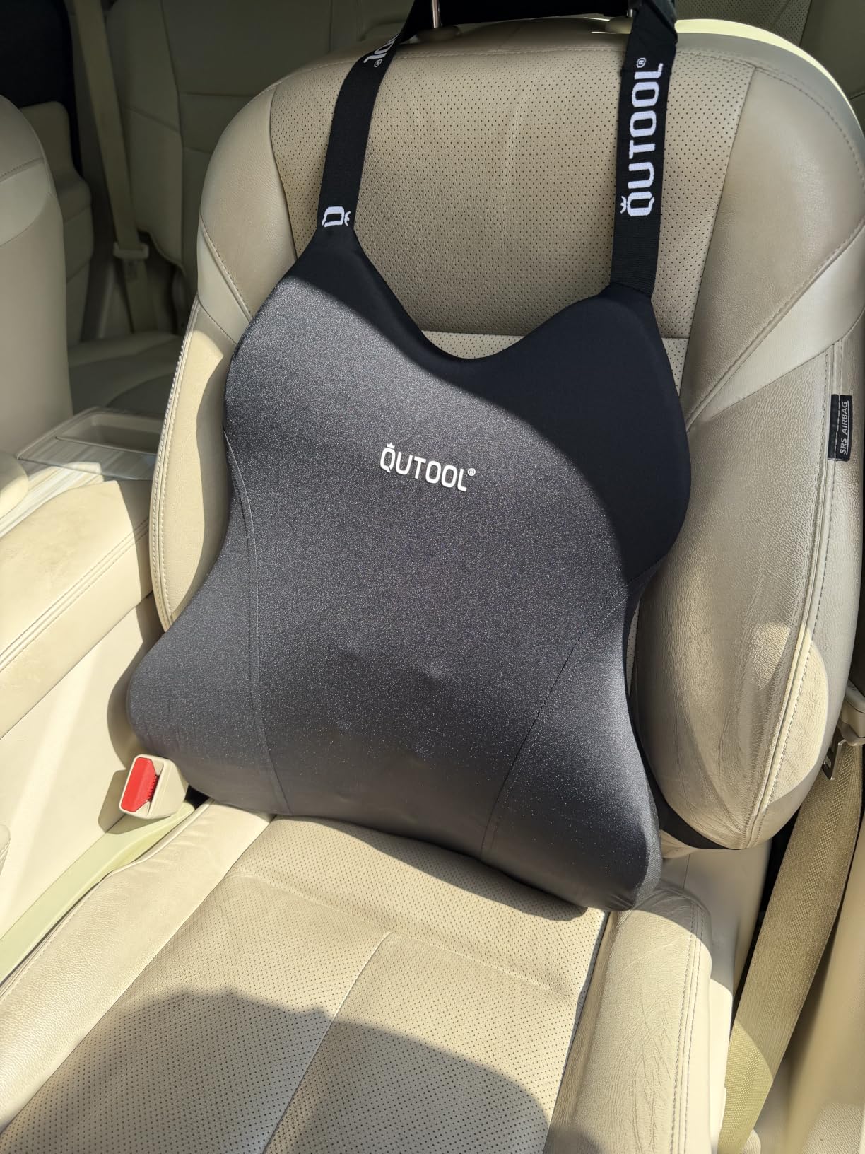 QUTOOL Lumbar Support Pillow for Car, Truck Accessories Travel Essentials, Memory Foam Back Cushion for Driving Seat, Back Pain Relief,Washable Cover, Lower Back Support Fits Most Cars(Black) customer photo 1