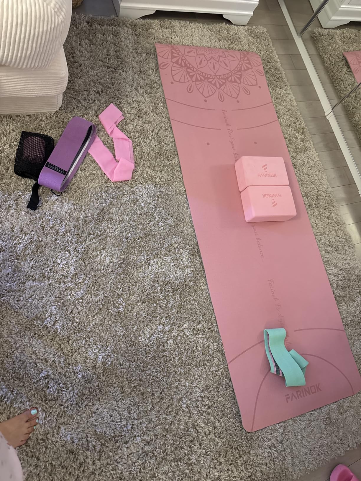1/3 Yoga Mat Thick, Yoga Set for Beginners Include High Density Mat with Multi-loops Strap, Blocks, Booty Resistance Band Set, Door Anchor, Carring Bag & Strap customer photo 1