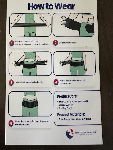 ARMSTRONG AMERICA SI Belt Sacroiliac Belt for Women and Men - SI Joint Belt, Sciatica Brace and Trochanteric Belt - Hip Support Brace for Pelvic Stability and Lower Back Support (Regular 30