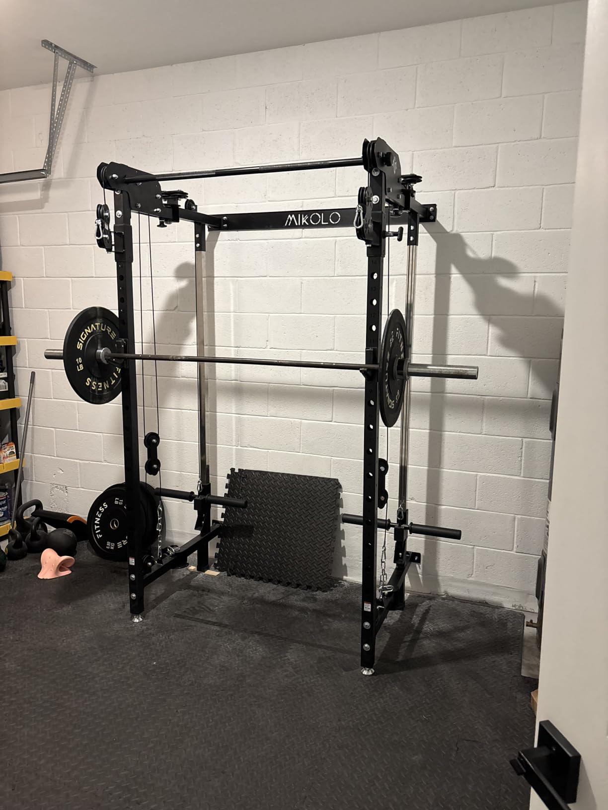 Mikolo Folding Squat Rack, Wall Mounted Power Rack with Cable Crossover Machine & LAT Pull Down, Functional Trainer with 5 Adjustable Function Modes, for Home Gym and Space Saving customer photo 1