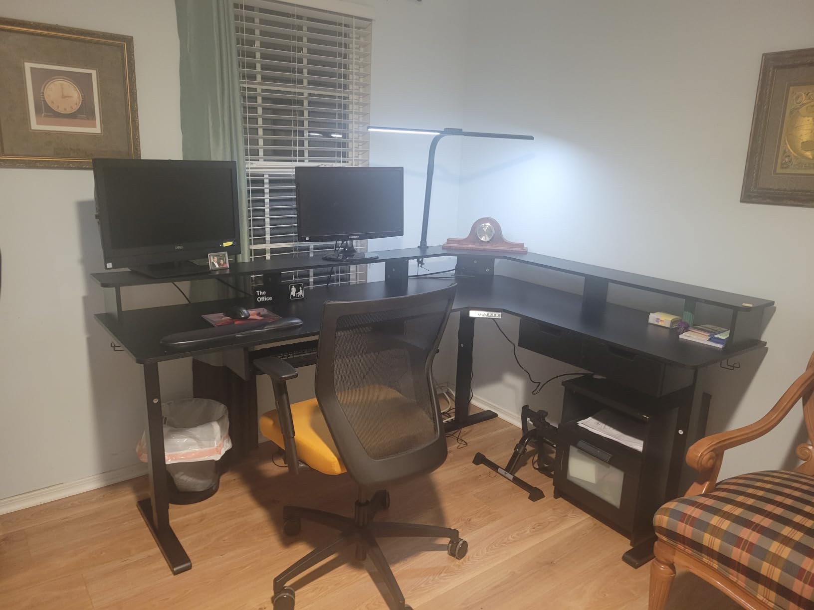 RedLemon 60 Inches L Shaped Electric Standing Desk, Height Adjustable Corner Gaming Desk with Drawers, Keyboard Tray, Power Outlets & LED Lights, Computer Desk with Monitor Shelf, Antique White customer photo 1