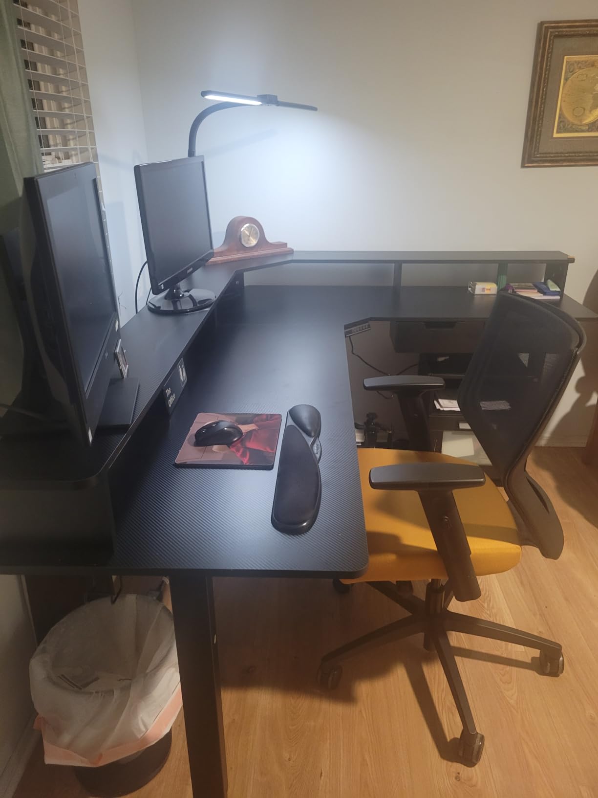 RedLemon 60 Inches L Shaped Electric Standing Desk, Height Adjustable Corner Gaming Desk with Drawers, Keyboard Tray, Power Outlets & LED Lights, Computer Desk with Monitor Shelf, Antique White customer photo 2