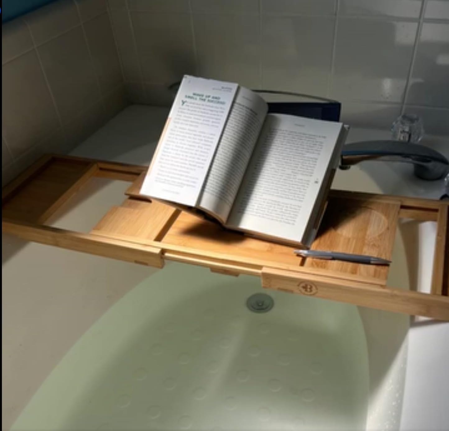Bambüsi Bathtub Tray for Tub - Brown Bamboo Bath Tray, Expandable Wooden Bath Caddy Tray with Wine Holder, Book and Tablet Stand, Bathroom Accessories, Tub Table, Spa Bath Gifts for Women and Couples customer photo 1