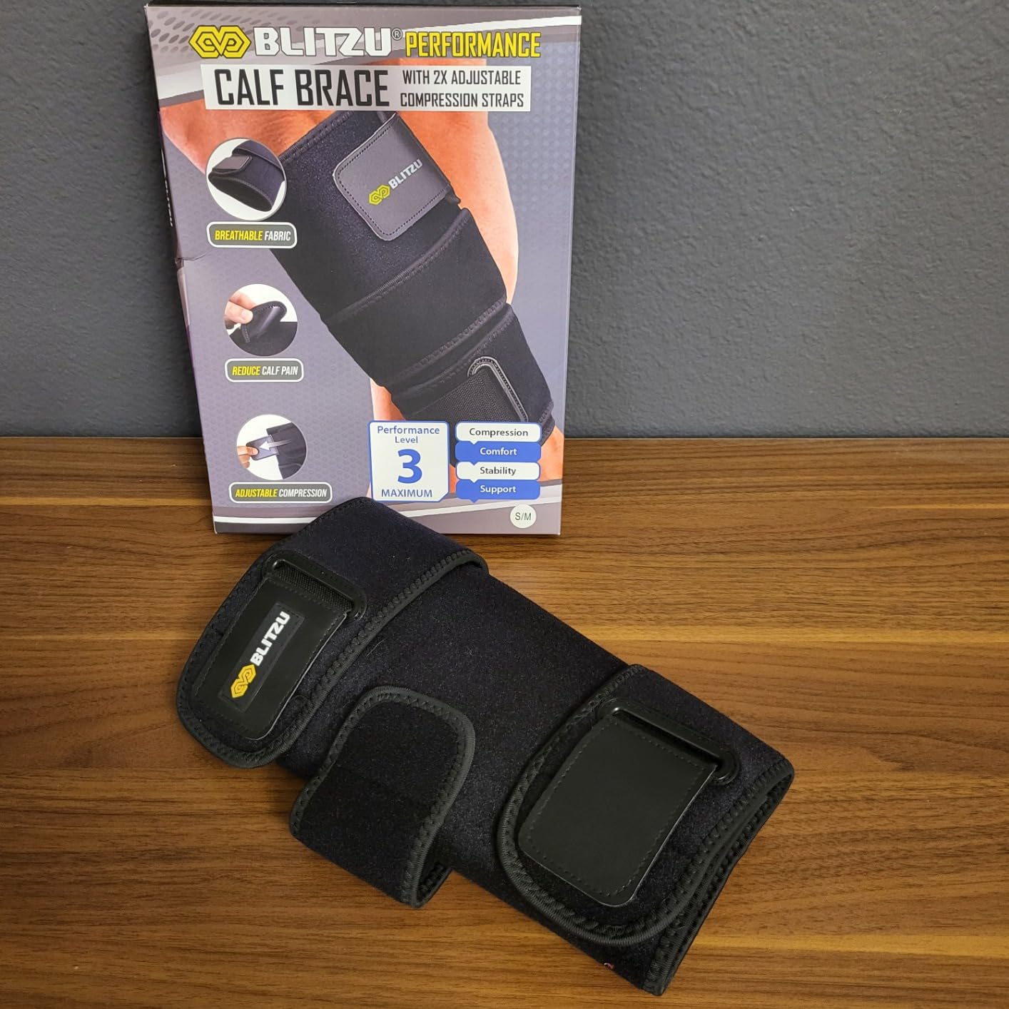 BLITZU Calf Brace for Torn Calf Muscle, Adjustable Neoprene Compression Sleeve for Women, Men, Runners. Support Wrap for Shin Splints, Strain, Tear, Lower Leg Tibia Injury, and Pain Relief. S-M customer photo 2