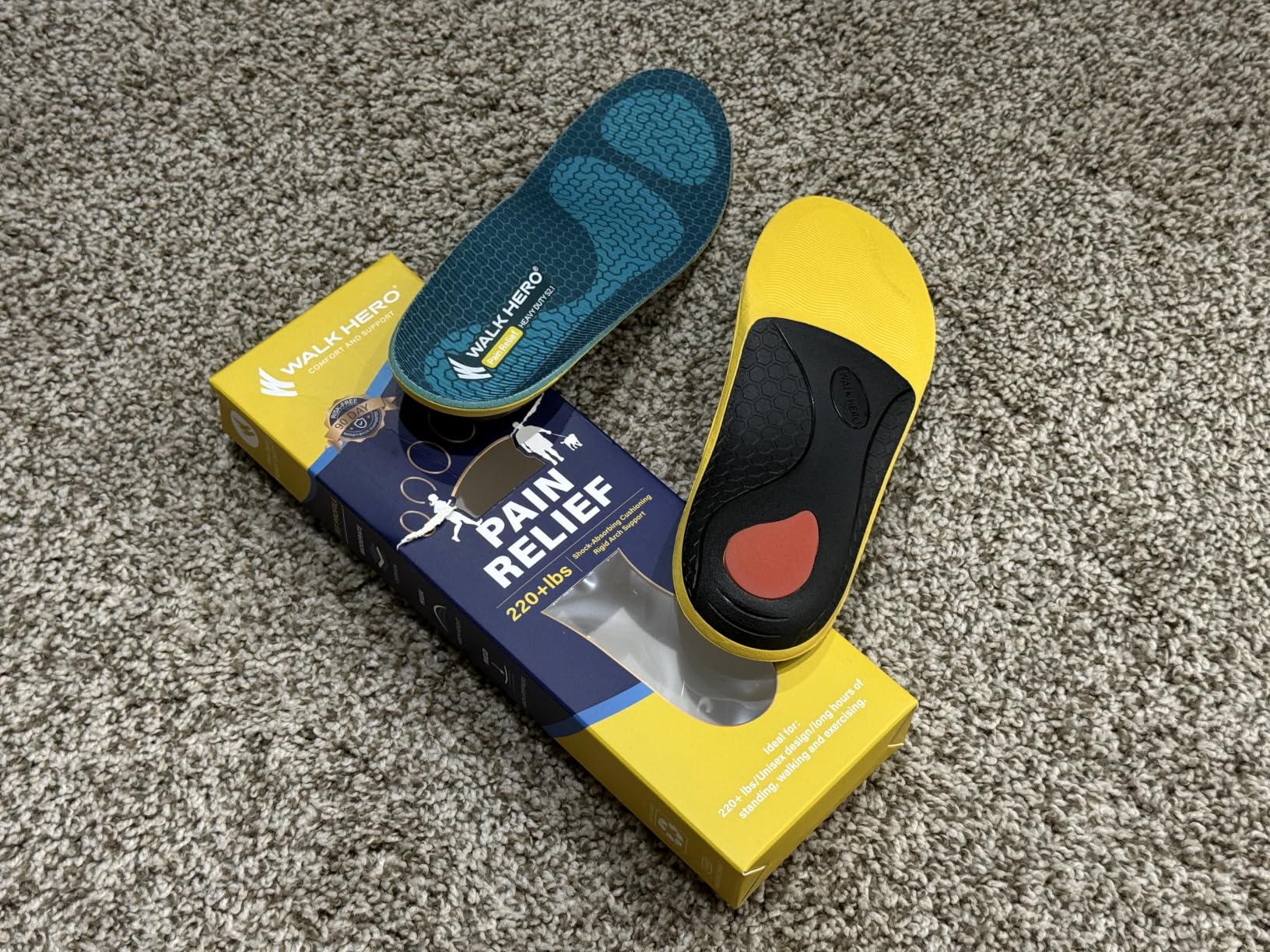 WalkHero Heavy Duty Pain Relief Insoles, 220+lbs High Arch Support Orthotics Inserts for Plantar Fasciitis, Flat Feet, Pronation and Heel Pain (Mens 8-8.5 | Womens 10-10.5, Coral Green) customer photo 1