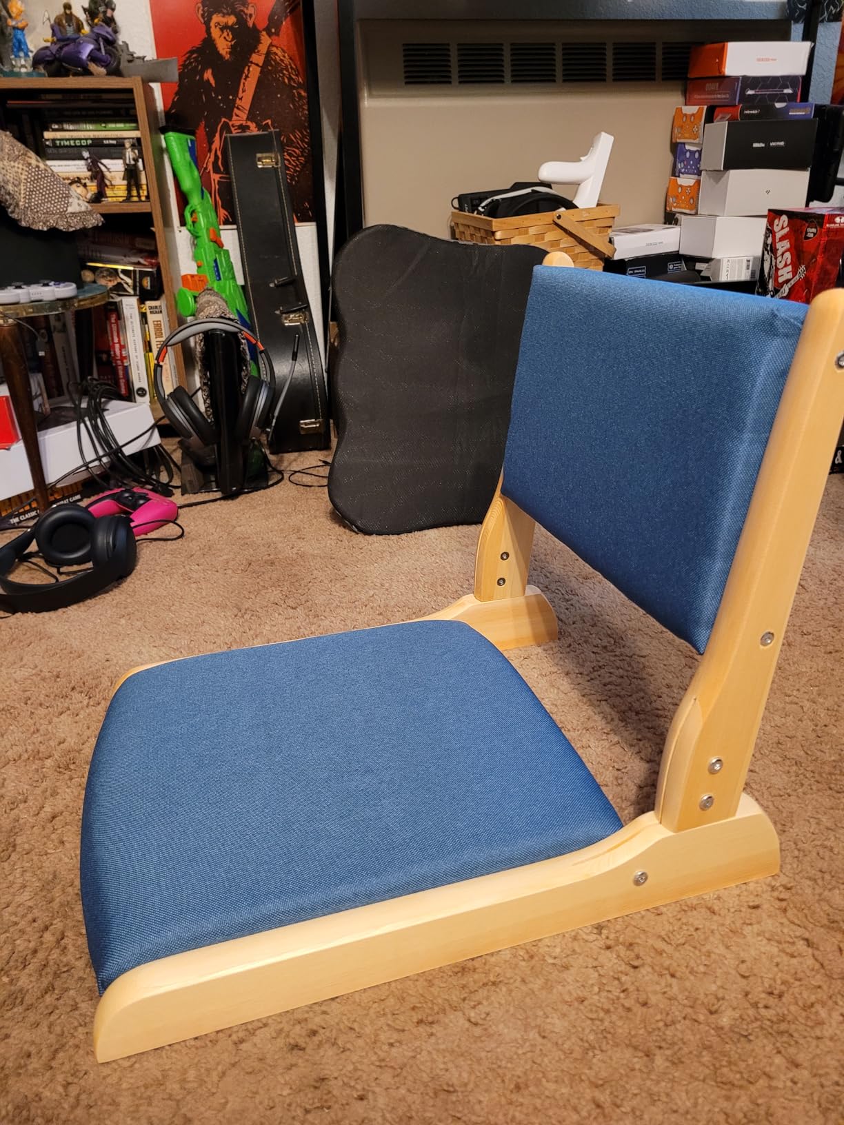 Japanese Floor Chair with Back Support, Foldable Meditation Chair, Legless Tatami Chair with Cushion, Floor Seat for Living Room, Bedroom, Bay Window (1, Dark Gray) customer photo 1