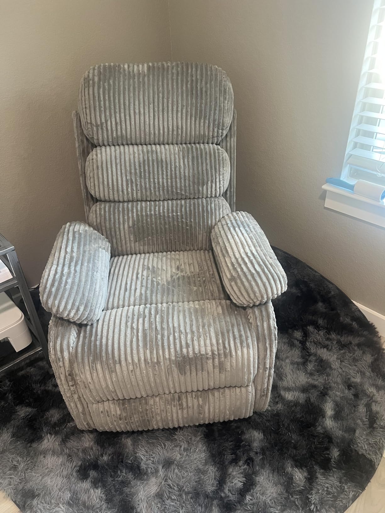 Plush Premium Velvet 360 Swivel Rocker Recliner Chair - High Back Glider with Generous Footrest, Supportive Armrests & Side Pocket for Nursery, Living Room & Small Spaces Grey customer photo 1