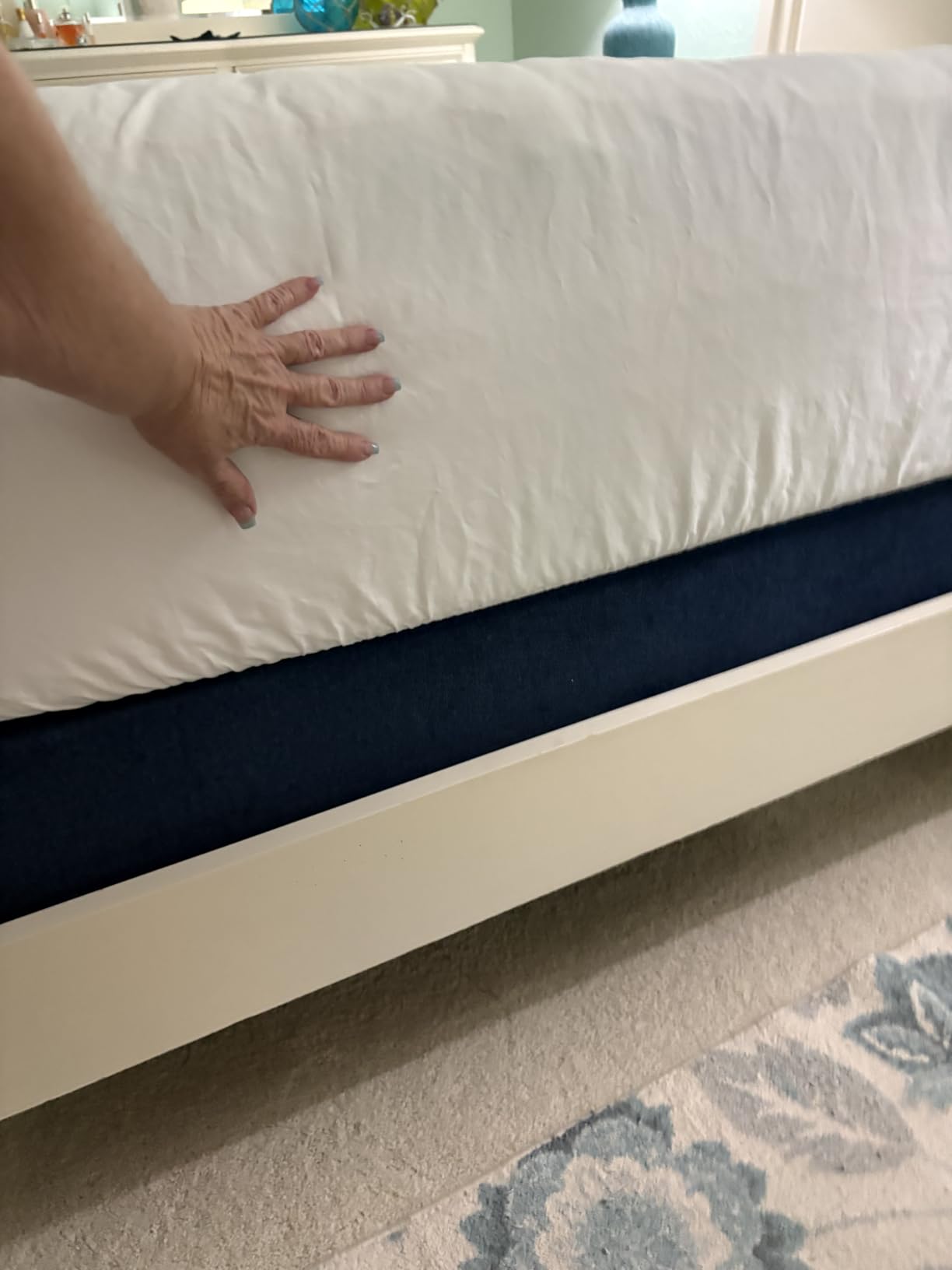 WhatsBedding 5 Inch Queen Mattress Topper Breathable Bamboo Viscose Air Layer, Memory Foam Mattress Topper Queen Size Blue customer photo 1